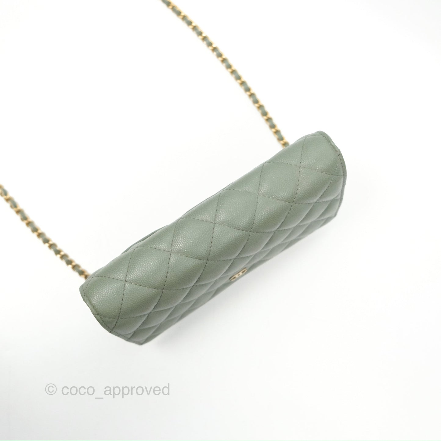 Chanel Classic Quilted Wallet On Chain WOC Glitter Dark Tiffany Green Caviar Aged Gold Hardware