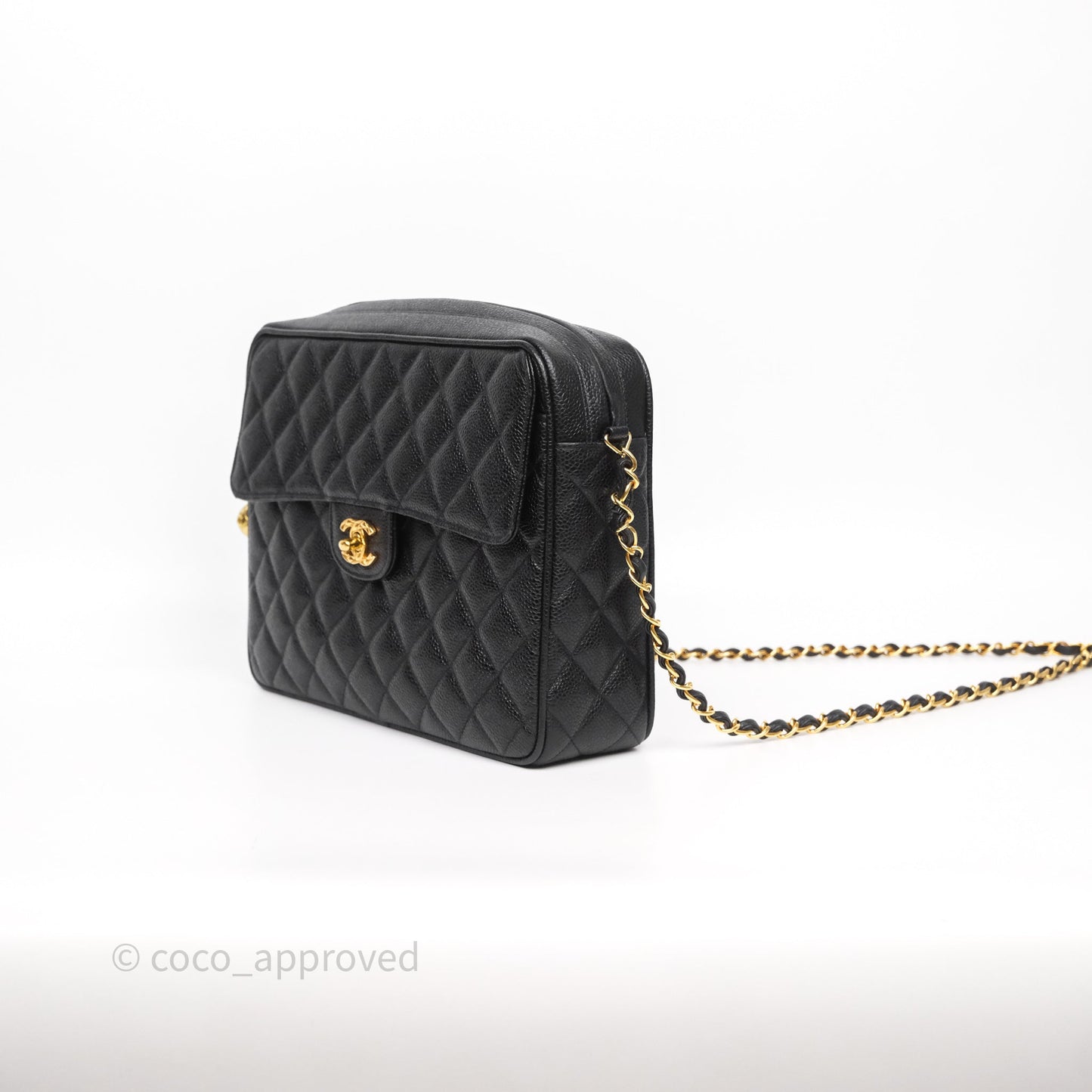 Chanel Vintage Camera Bag Coco Crush Black Caviar Gold Hardware