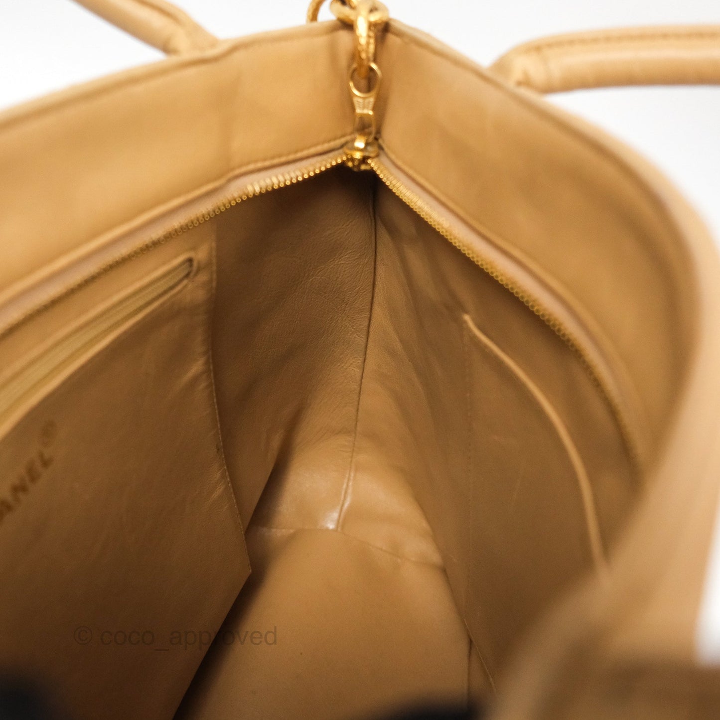 Chanel Vintage Medallion CC Beige Lambskin Tote Bag Gold Hardware