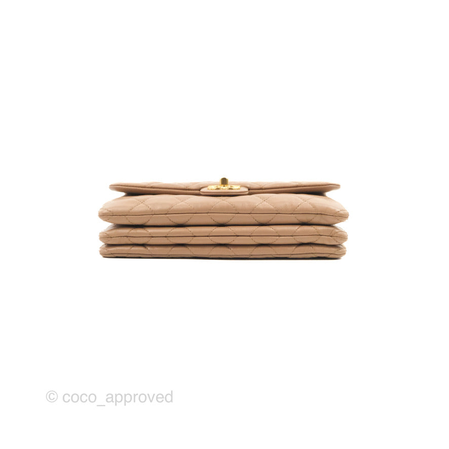Chanel Flap Bag with Adjustable Strap Beige Lambskin Aged Gold Hardware 22K