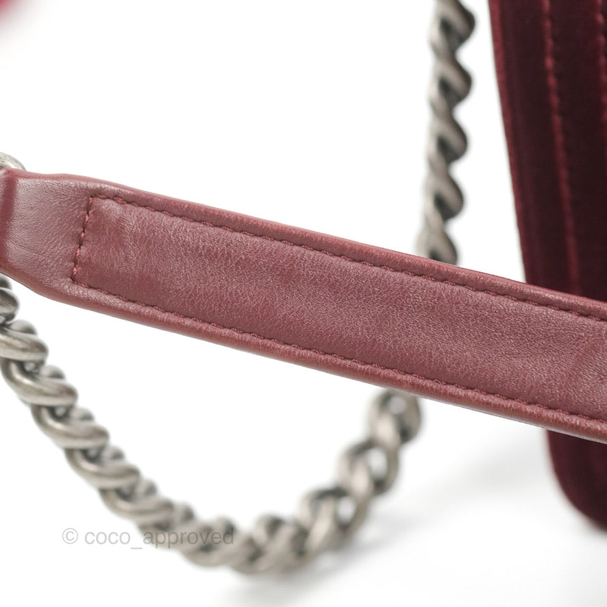 Chanel Small Boy Burgundy Velvet Ruthenium Hardware