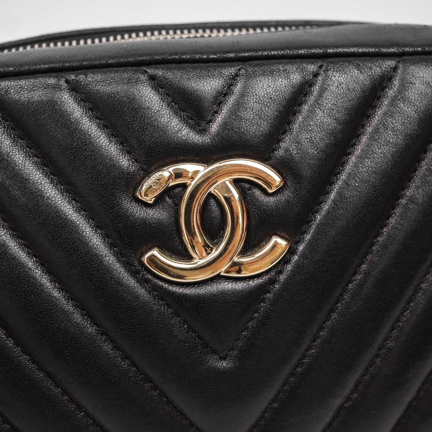 Chanel Chevron Camera Bag Black Lambskin Gold Hardware