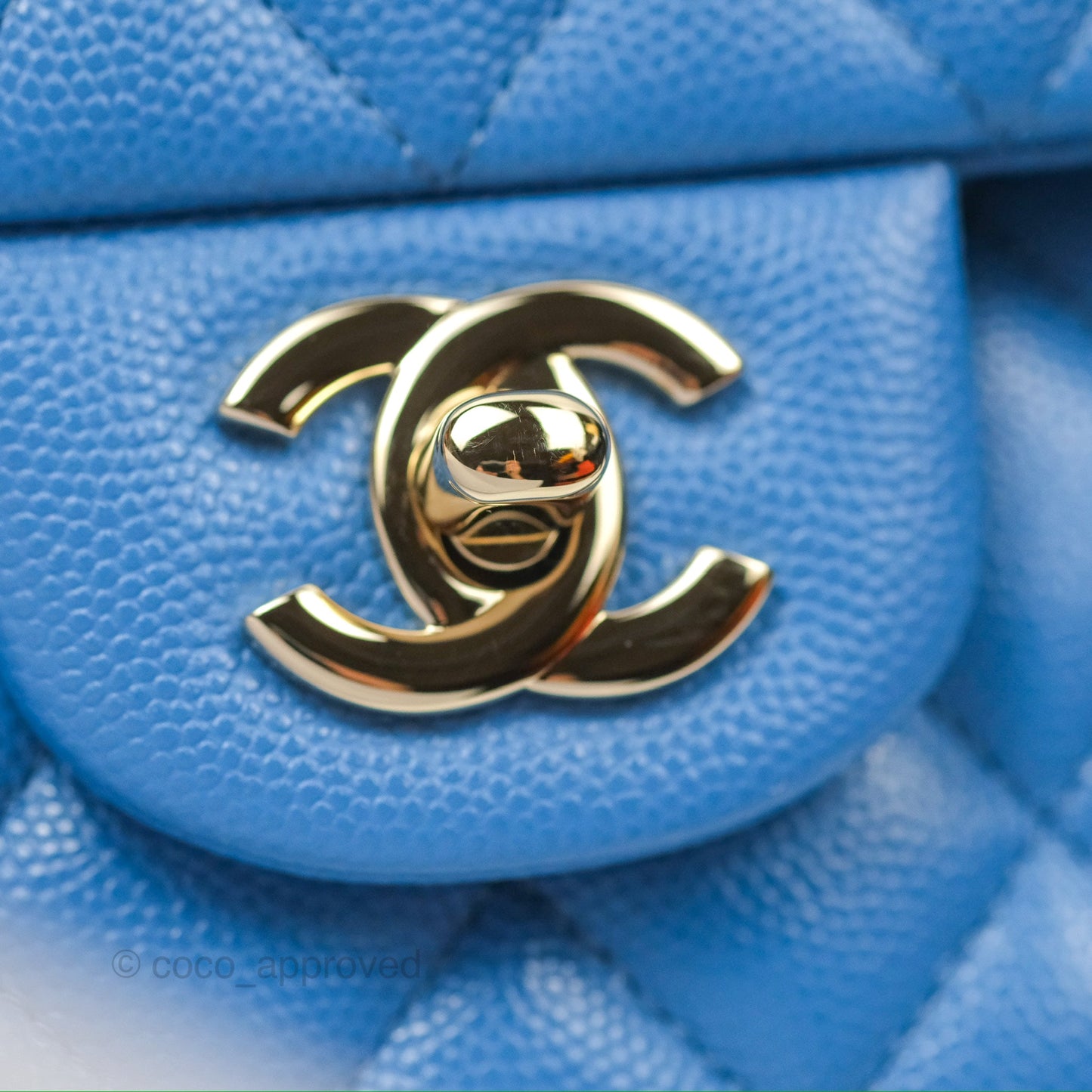 Chanel Classic M/L Medium Flap Quilted Blue Caviar Gold Hardware