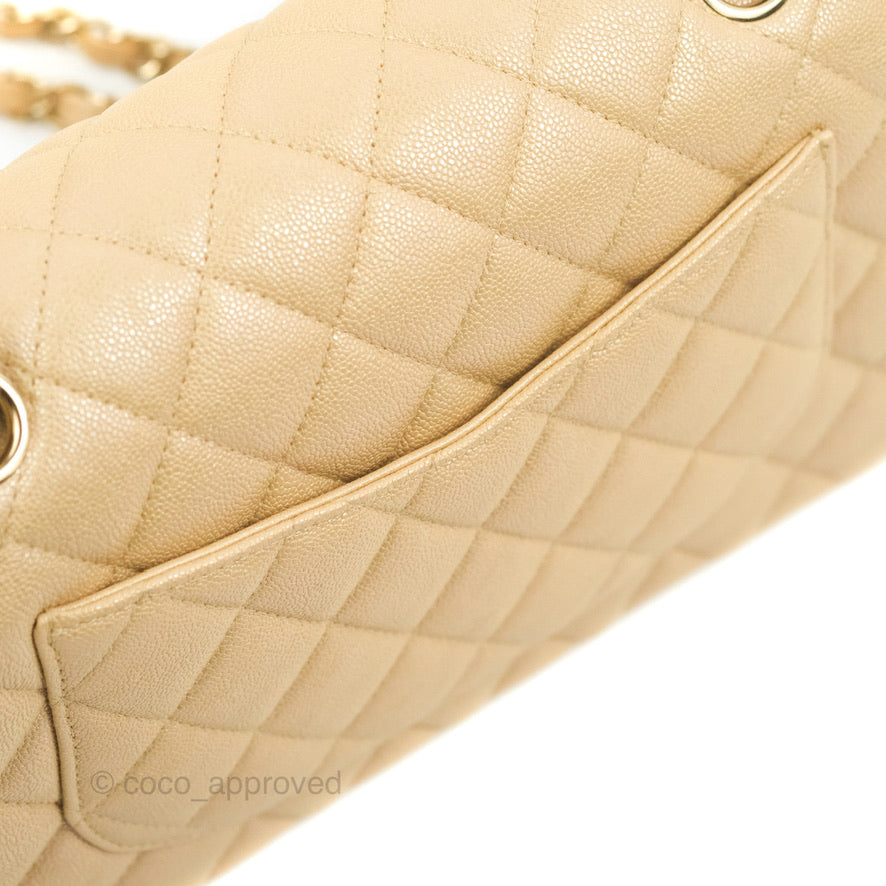 Chanel Classic Small S/M Flap Iridescent Beige Caviar Gold Hardware 19S