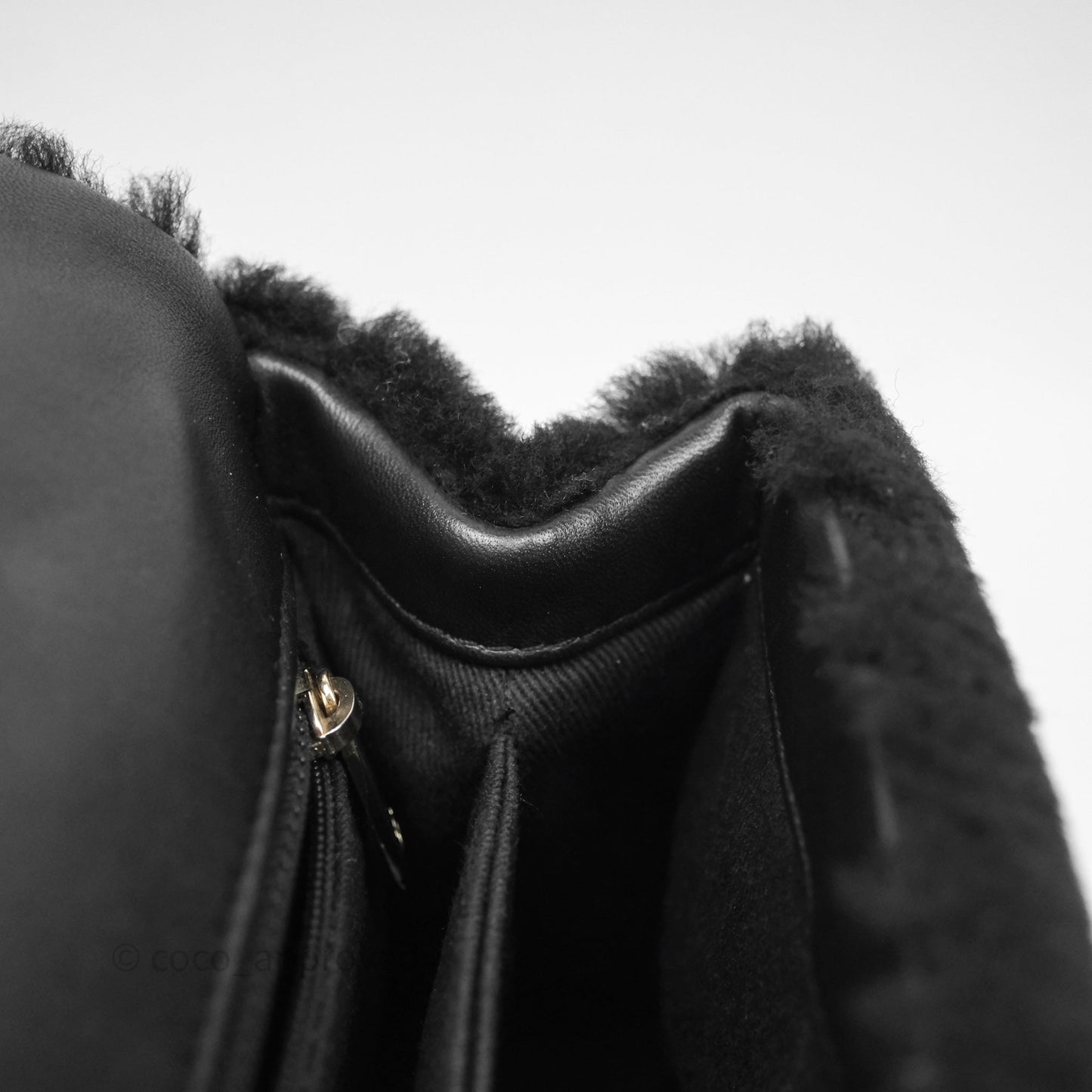 Chanel Small Coco Handle Shearling Black Gold Hardware