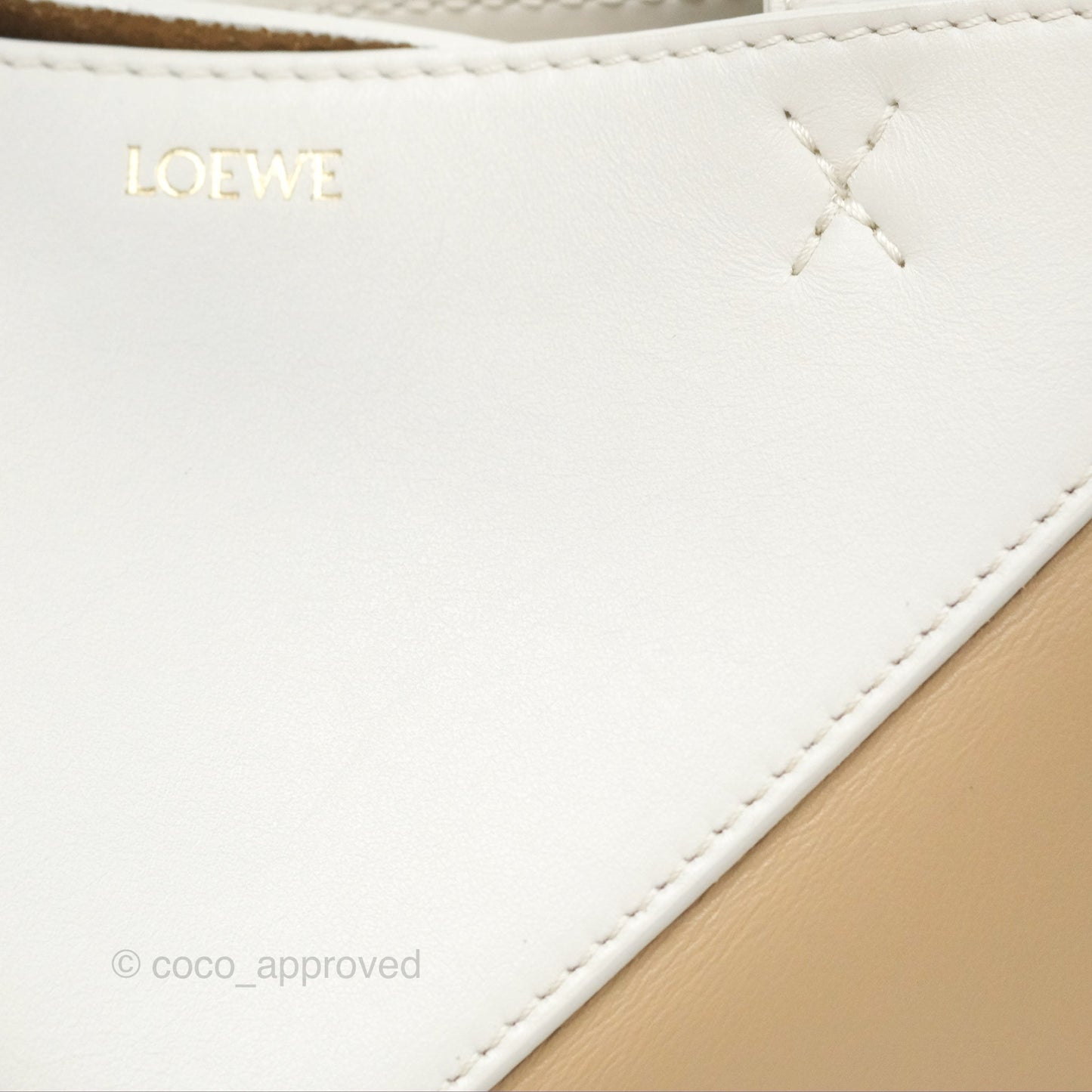 Loewe Mini Puzzle Fold Tote In Shiny Calfskin Soft White/ Paper Craft