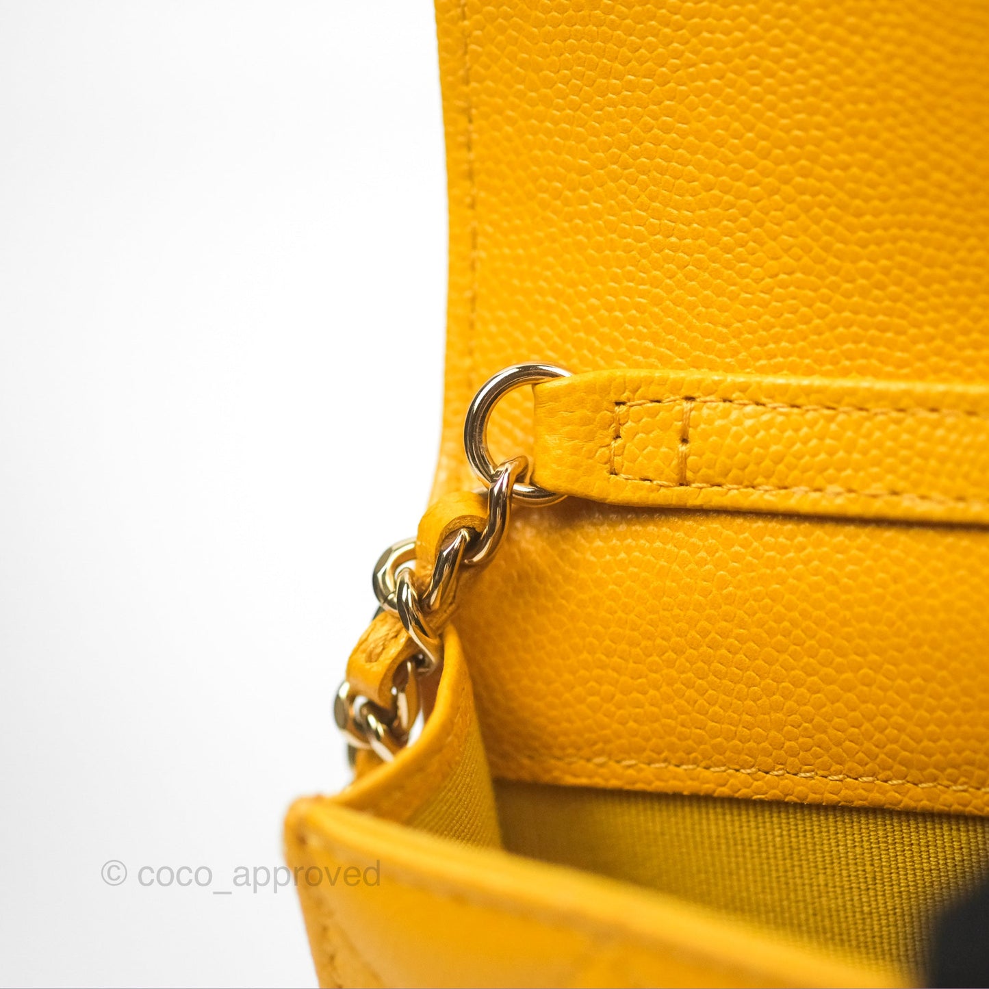 Chanel Mini Wallet With Chain Yellow Caviar Gold Hardware