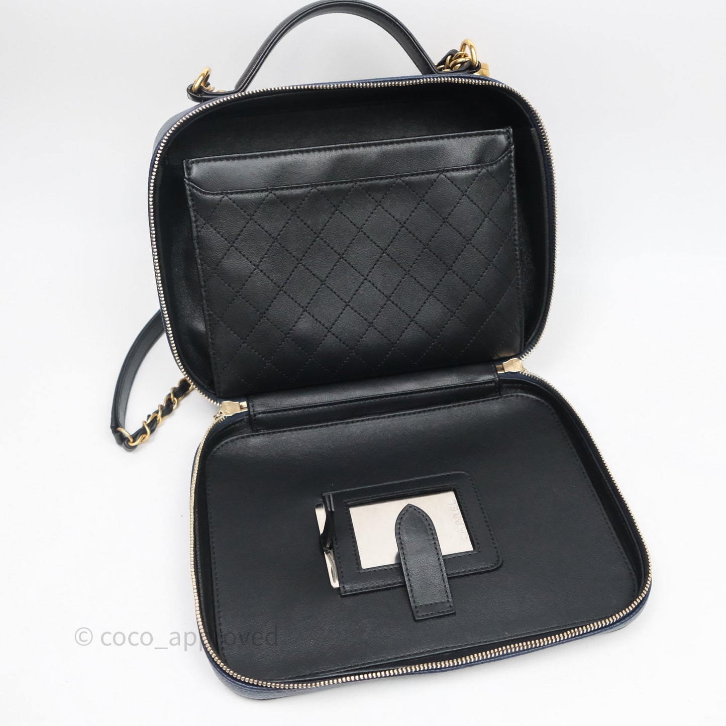 Chanel Quilted Large CC Filigree Vanity Case Navy Black Caviar