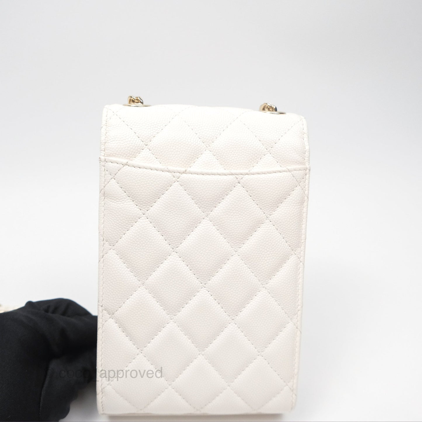 Chanel Classic Quilted Phone Holder White Caviar Gold Hardware