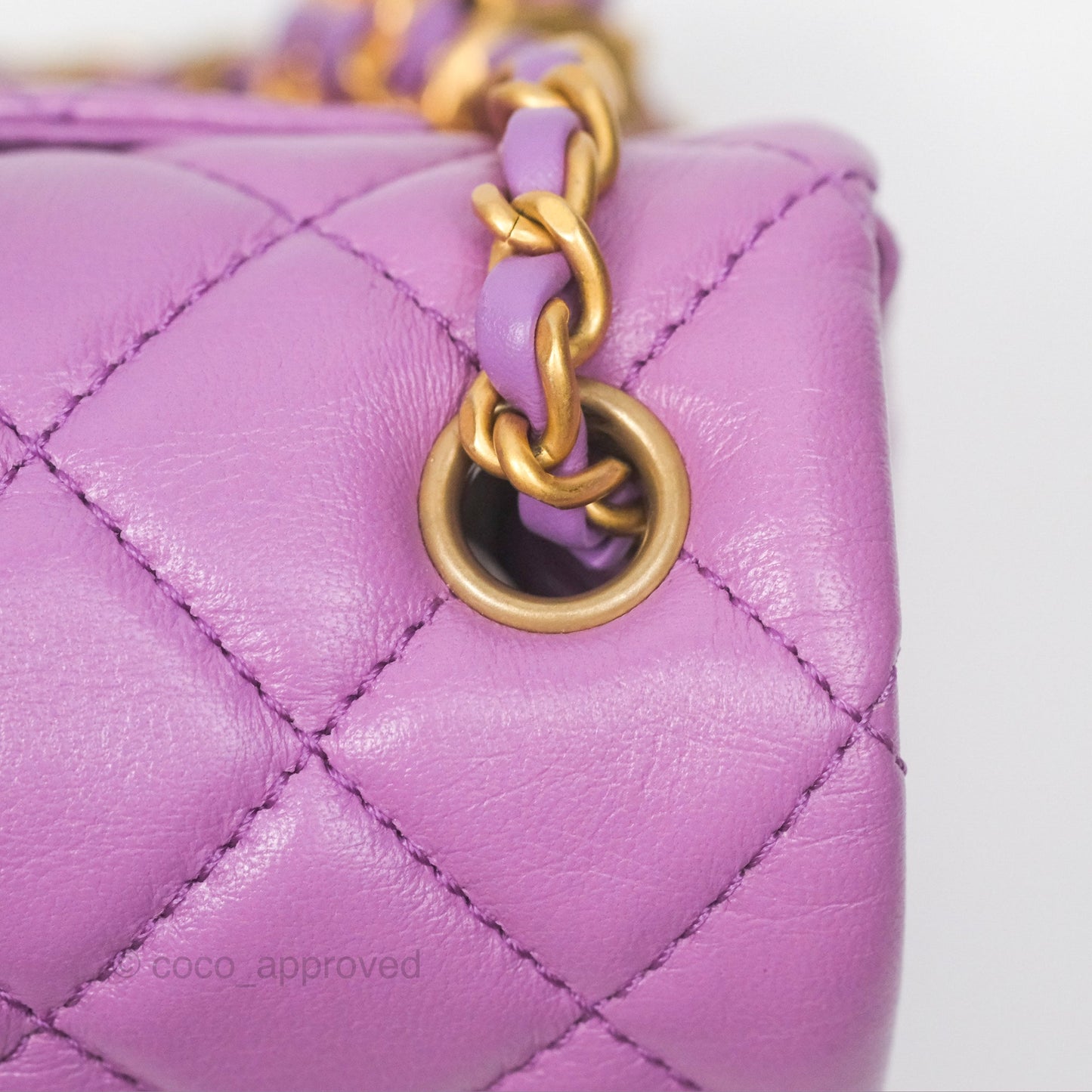 Chanel Mini Rectangular Pearl Crush Quilted Purple Lambskin Aged Gold Hardware