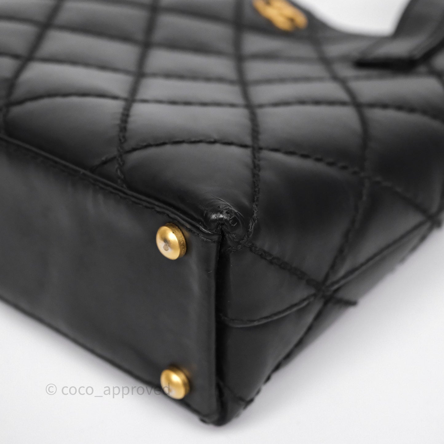 Chanel Vintage Quilted CC Tote Bag Matte Black Calfskin Gold Hardware