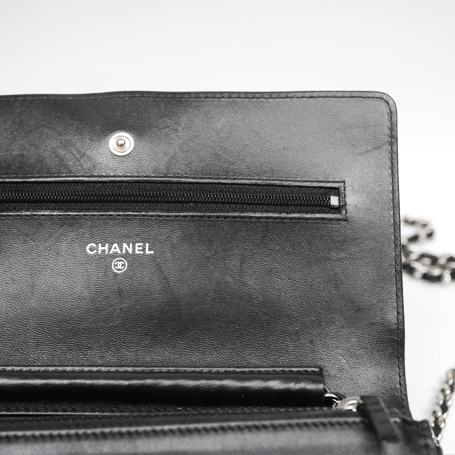 Chanel Quilted WOC Black Lambskin Silver Hardware