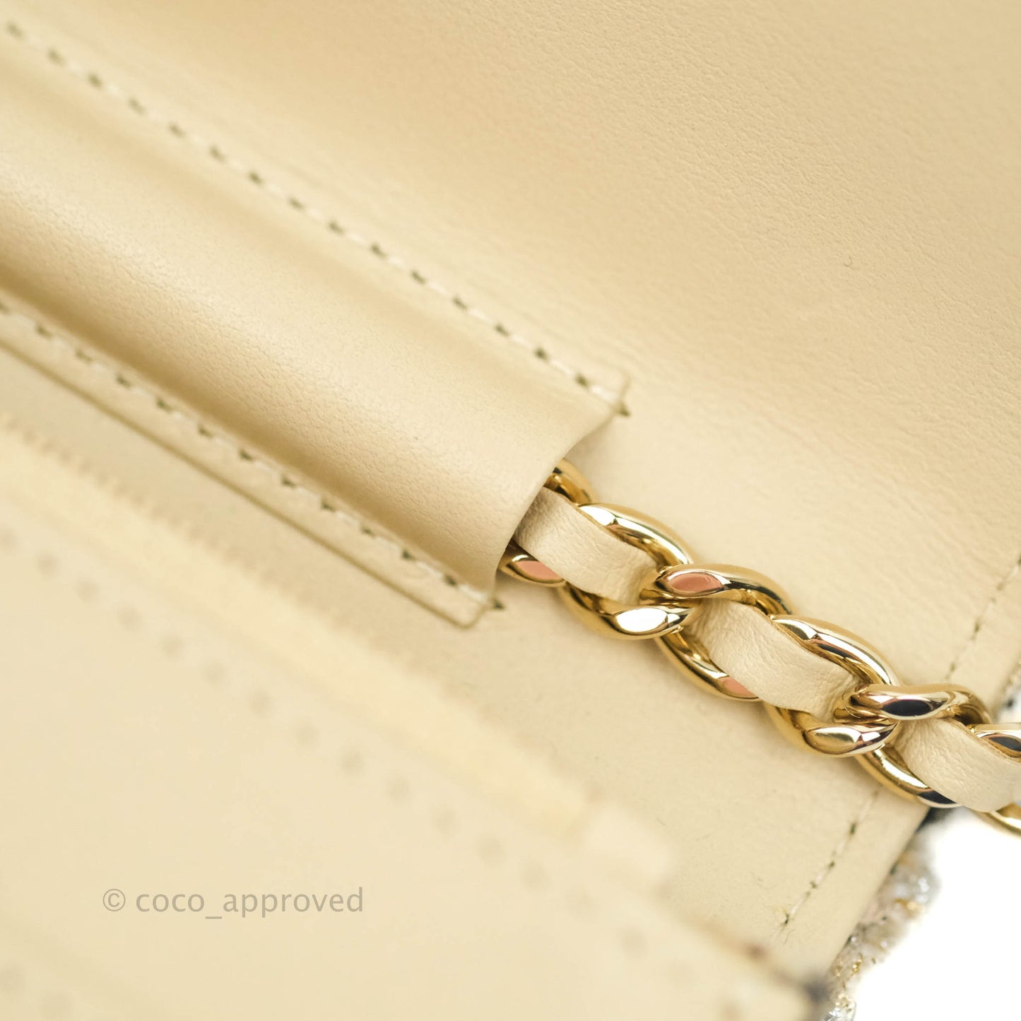 Chanel Wallet On Chain WOC Houndstooth Beige Black Tweed Gold Hardware