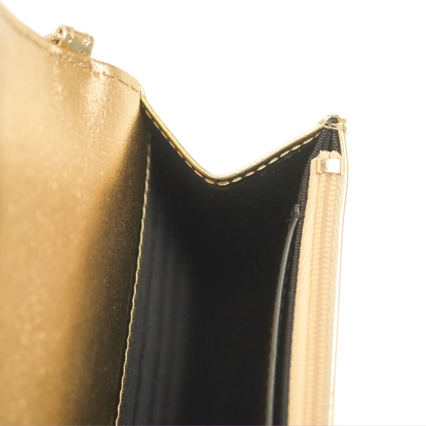 Chanel Quilted Classic Wallet on Chain WOC Metallic Gold Calfskin Gold Hardware