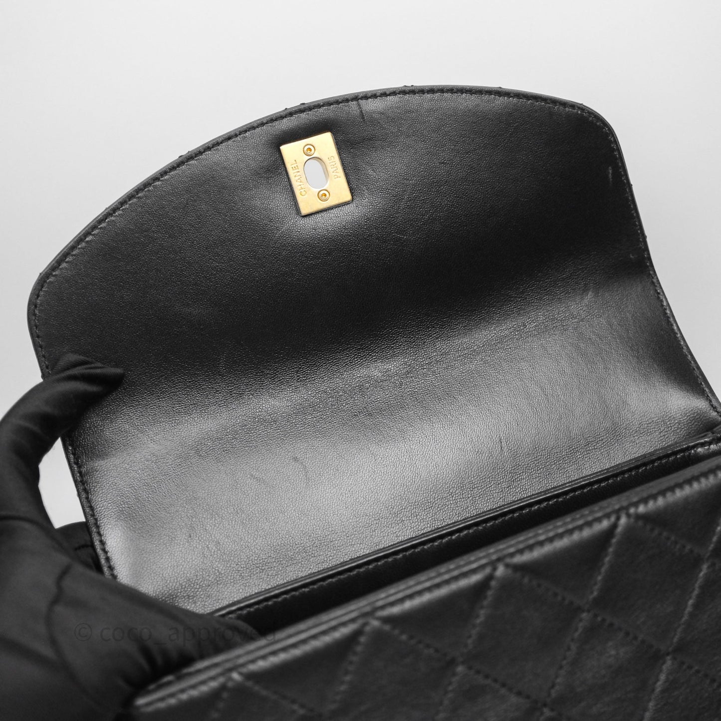 Chanel Trendy Spirit Top Handle Black Flap Bag Calfskin Gold Hardware