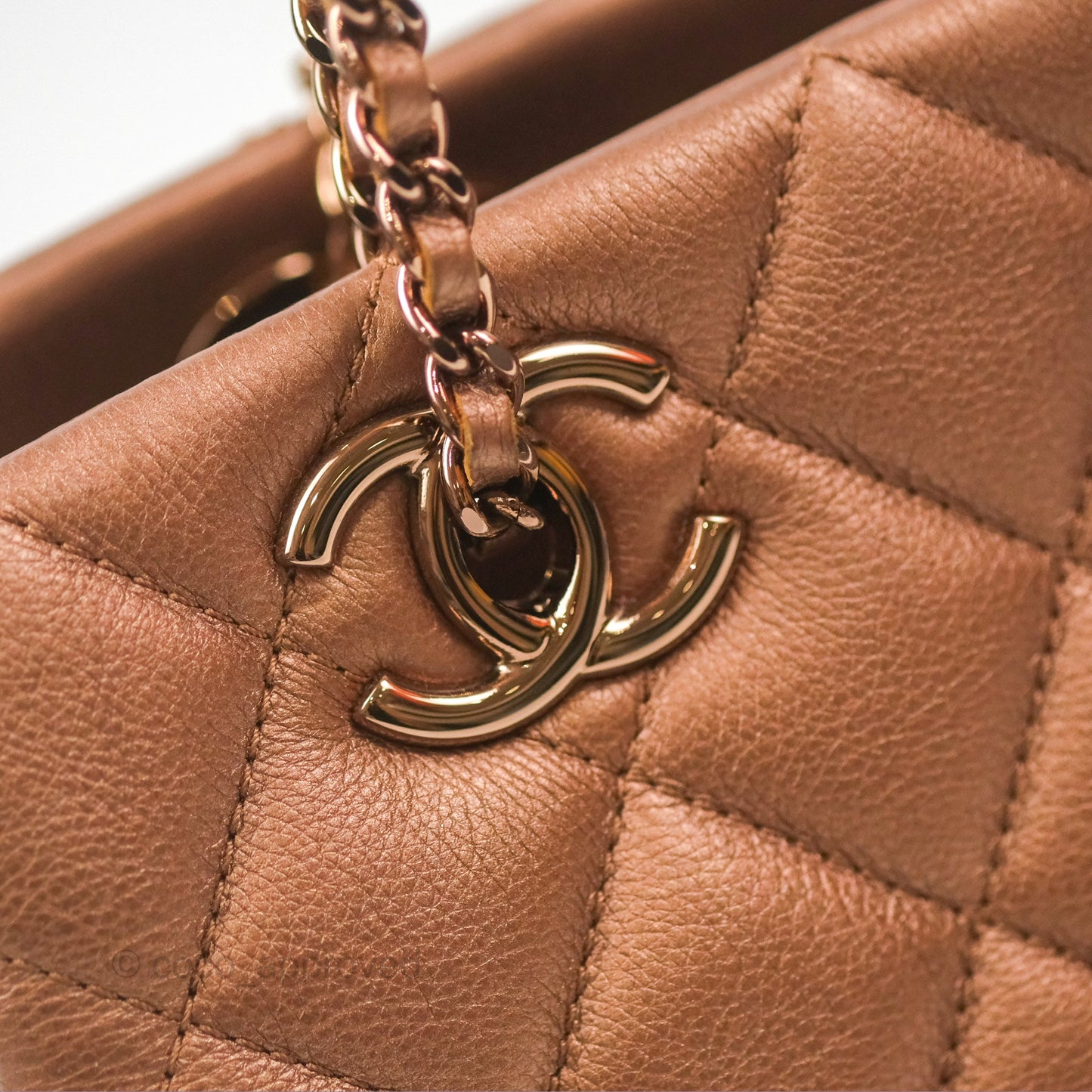 Chanel Quilted Small CC Eyelet Tote Copper Iridescent Goatskin Rose Gold