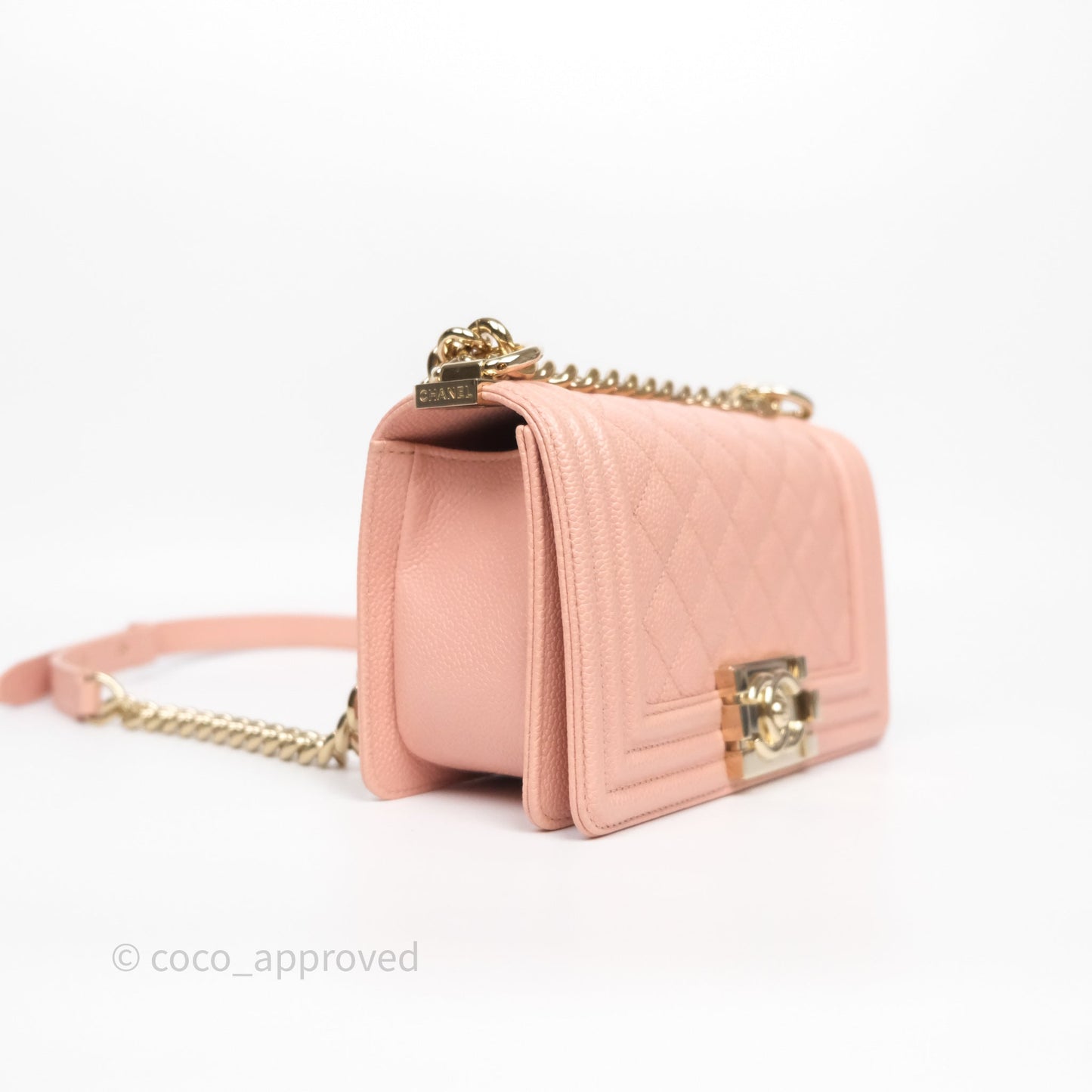 Chanel Small Boy Quilted Pink Caviar Gold Hardware