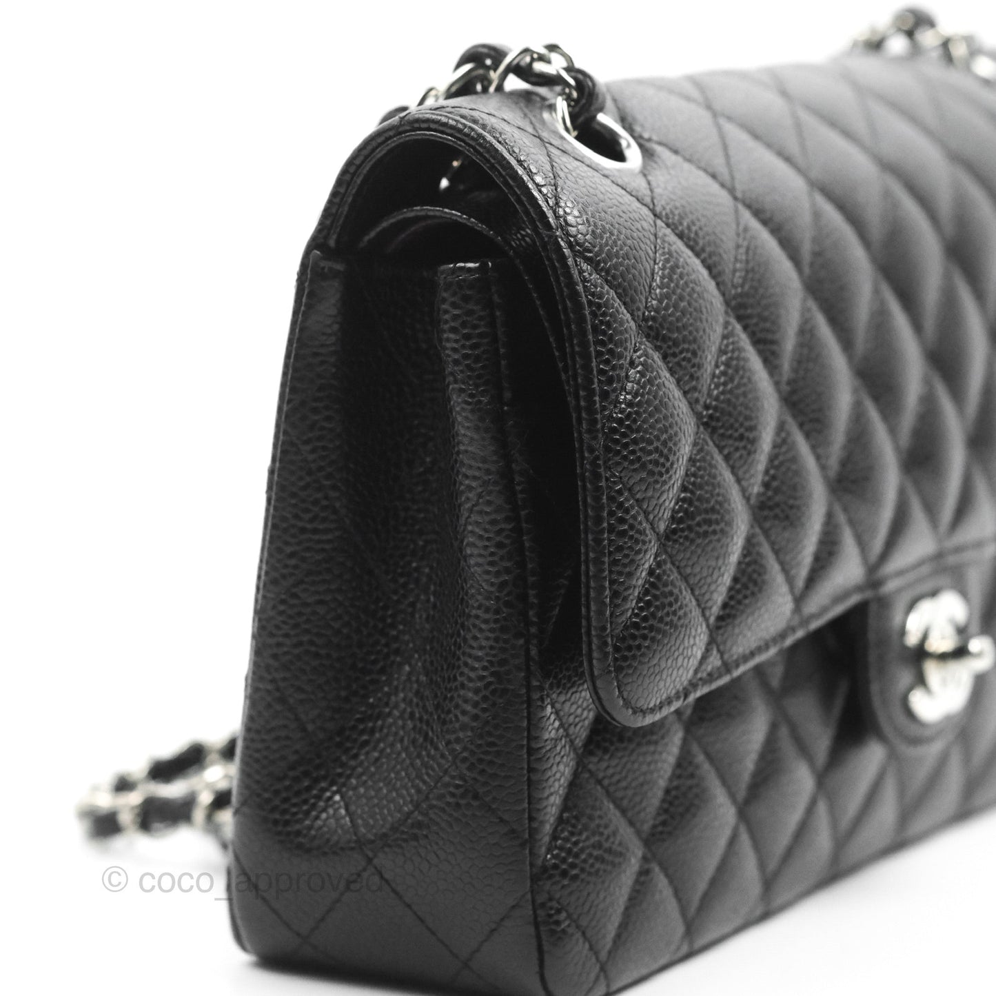 Chanel Classic M/L Medium Flap Quilted Black Caviar Silver Hardware