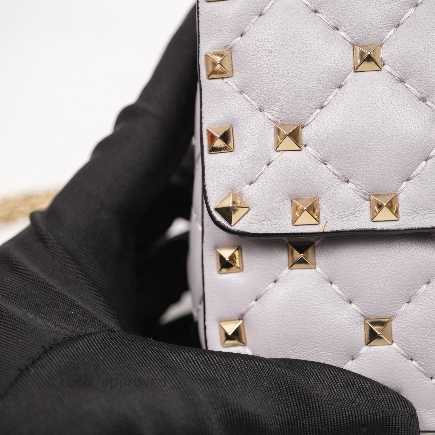 Valentino Small Nappa Rockstud Spike Bag Grey Gold Hardware
