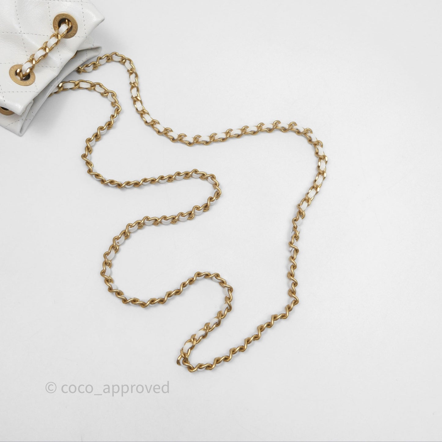 Chanel Mini Bucket Bag White Shiny Lambskin Aged Gold Hardware 25C