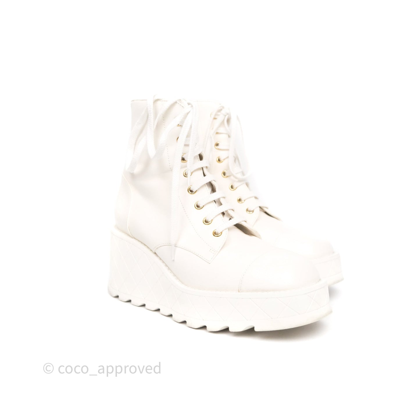 Chanel Logo Wedge Combat Boots White Size 38.5