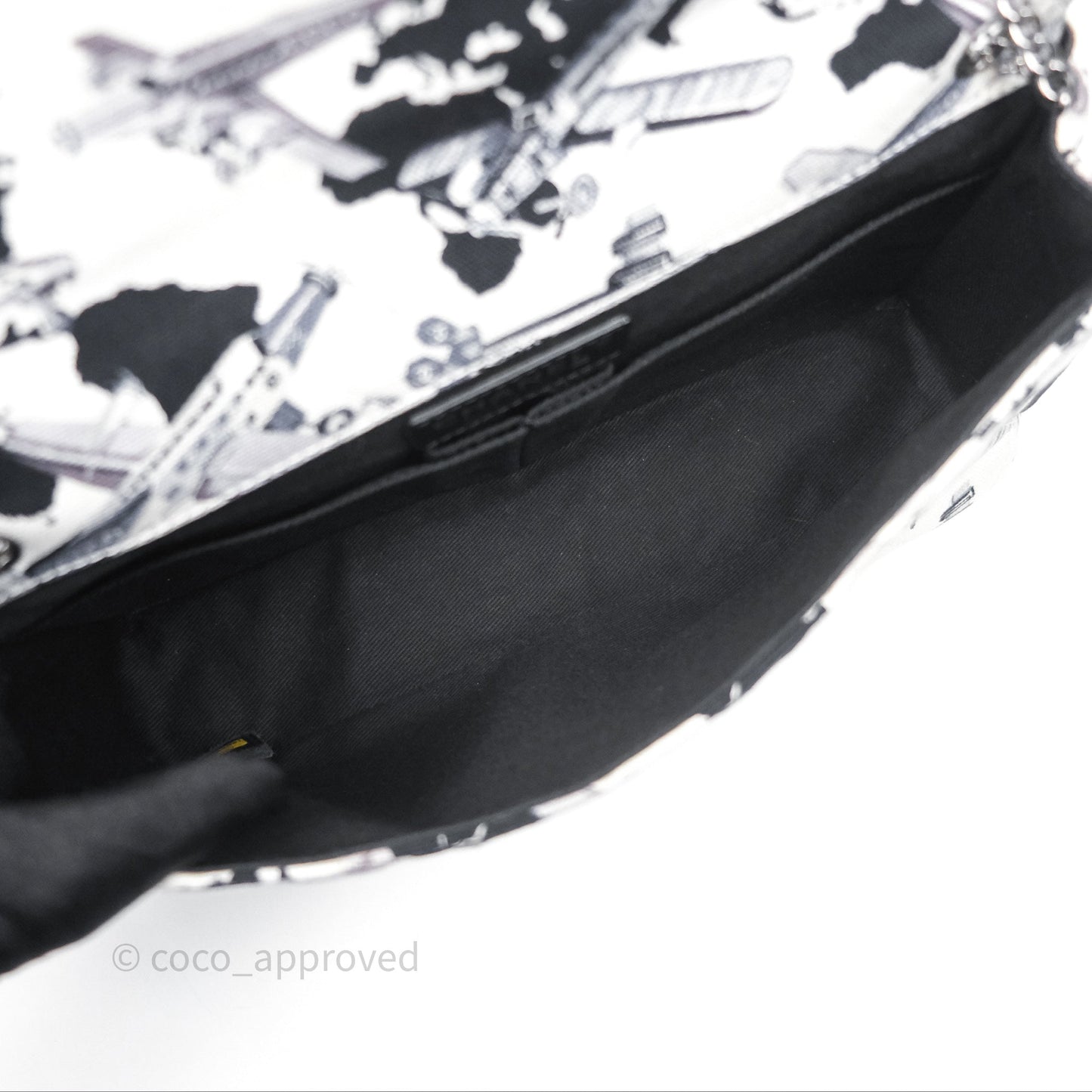 Chanel Quilted Airplane Printed Shoulder Flap Bag Canvas White