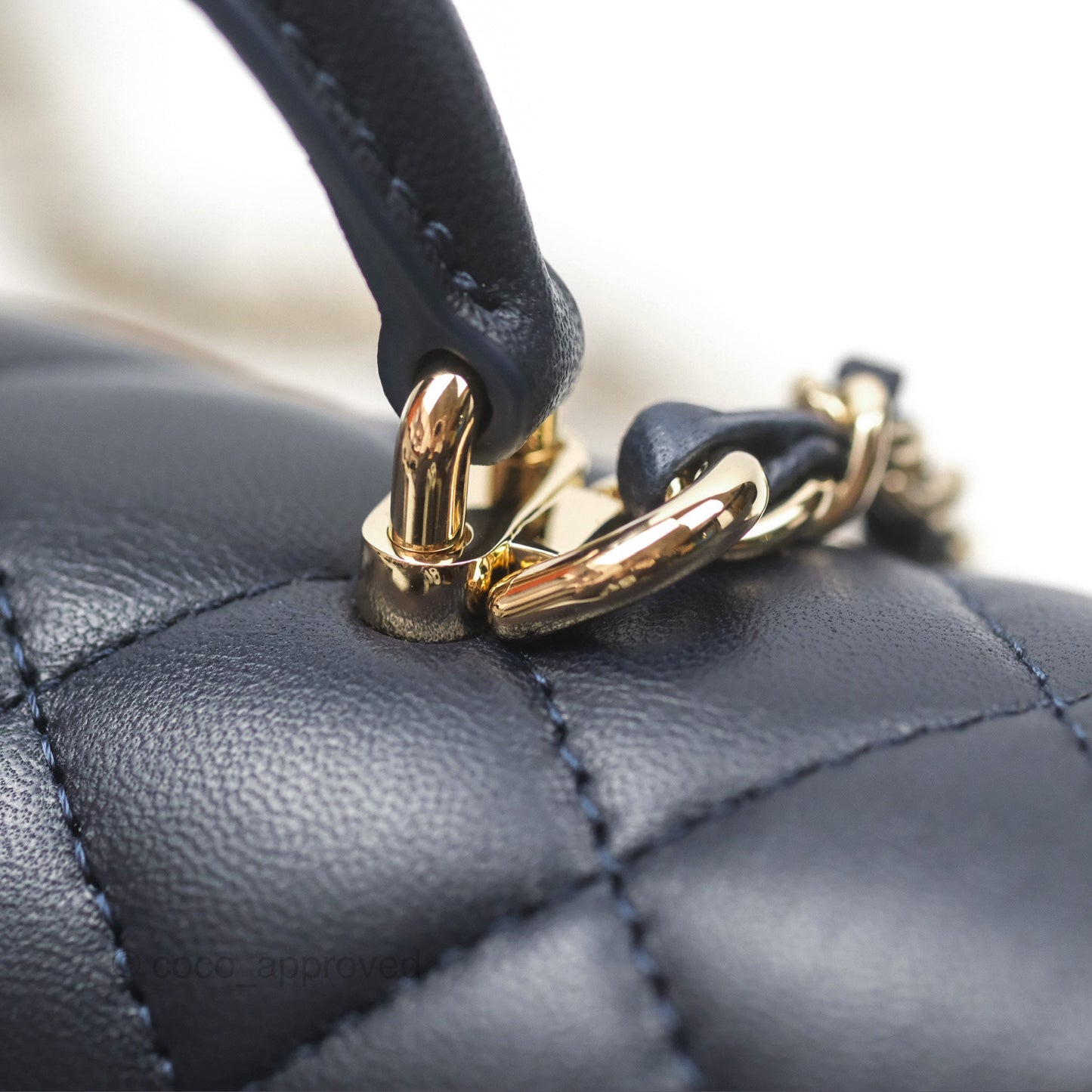 Chanel Top Handle Mini Rectangular Flap Bag Navy Lambskin Gold Hardware