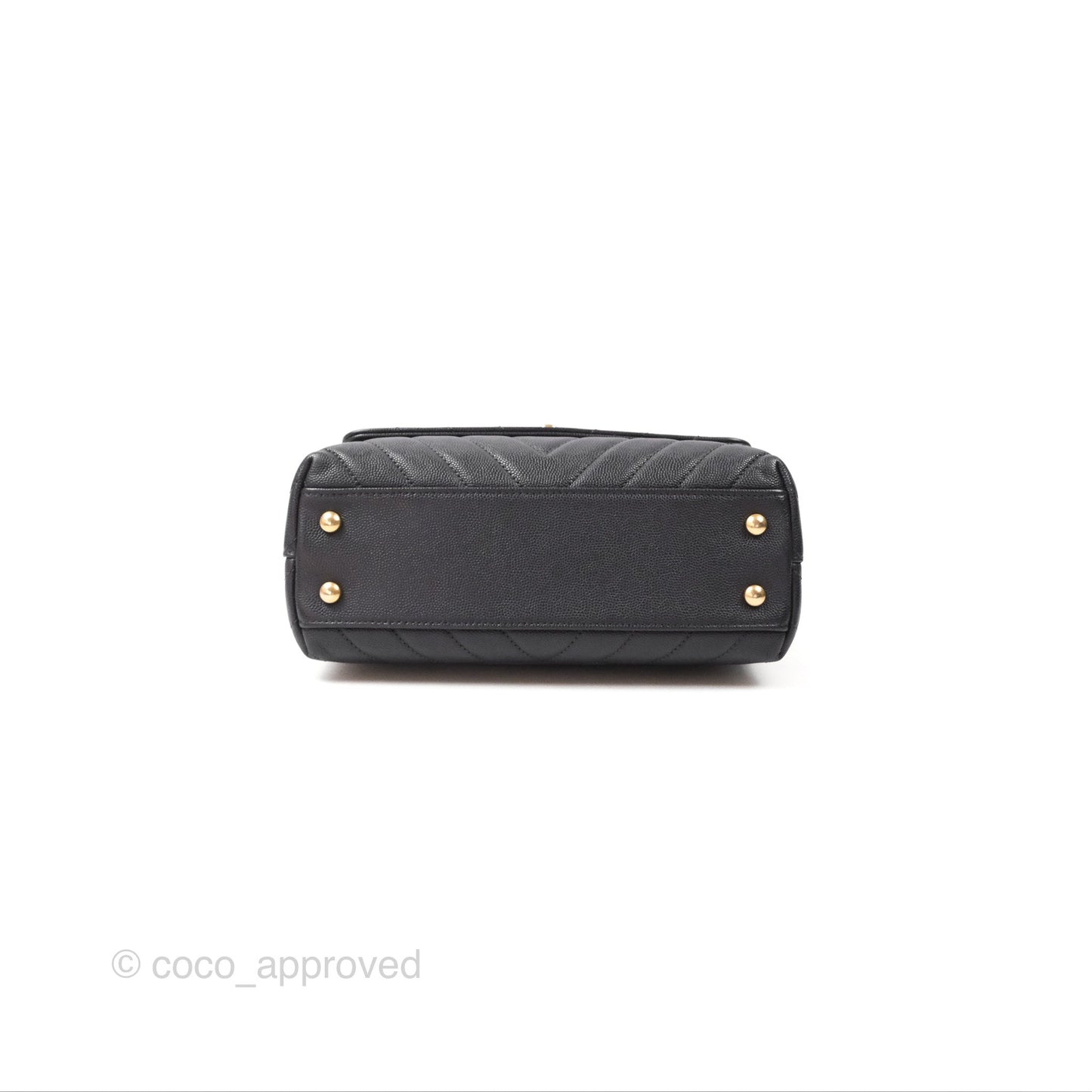Chanel Small Coco Handle Chevron Dark Grey Caviar Aged Gold Hardware