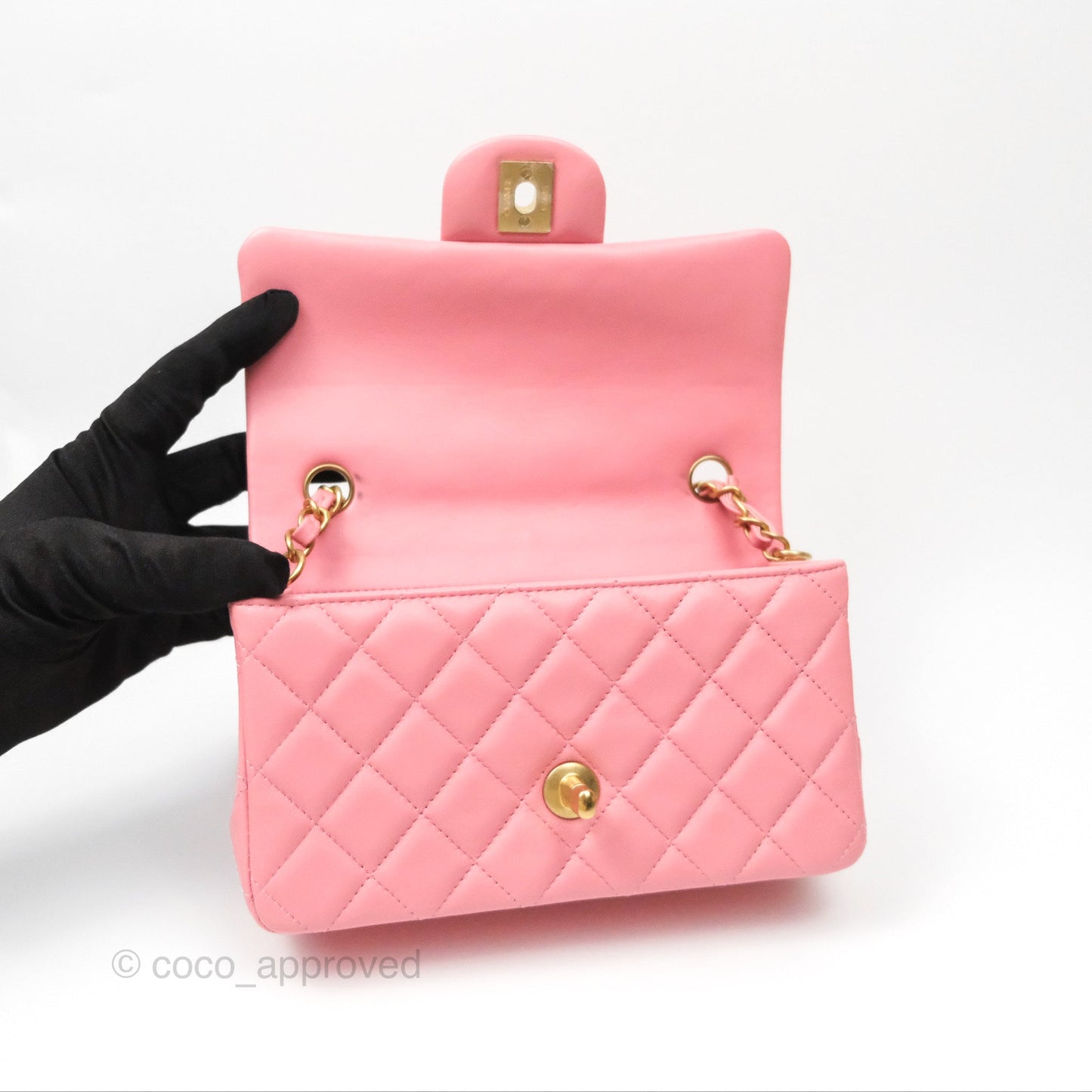 Chanel Quilted Mini Rectangular Pink Lambskin Gold Hardware