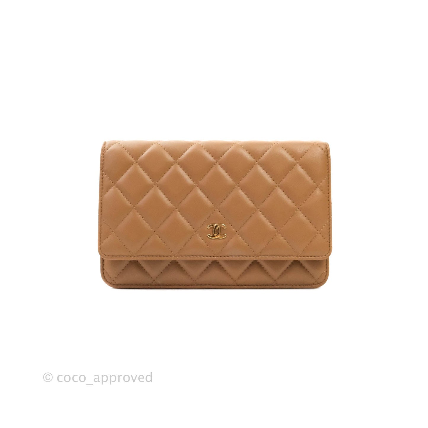 Chanel Quilted Wallet on Chain WOC Caramel Tan Lambskin Gold Hardware