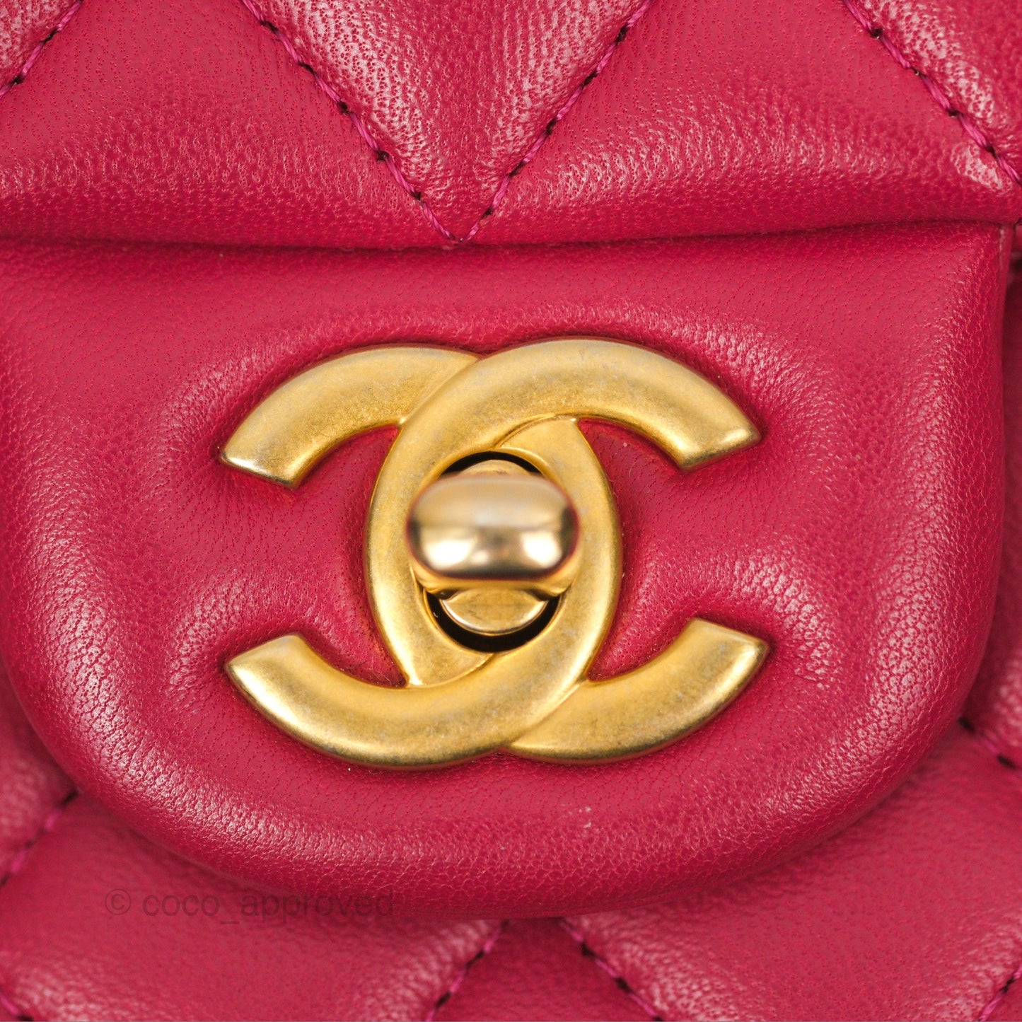 Chanel Top Handle Mini Rectangular Flap Bag Berry Red Lambskin Aged Gold Hardware