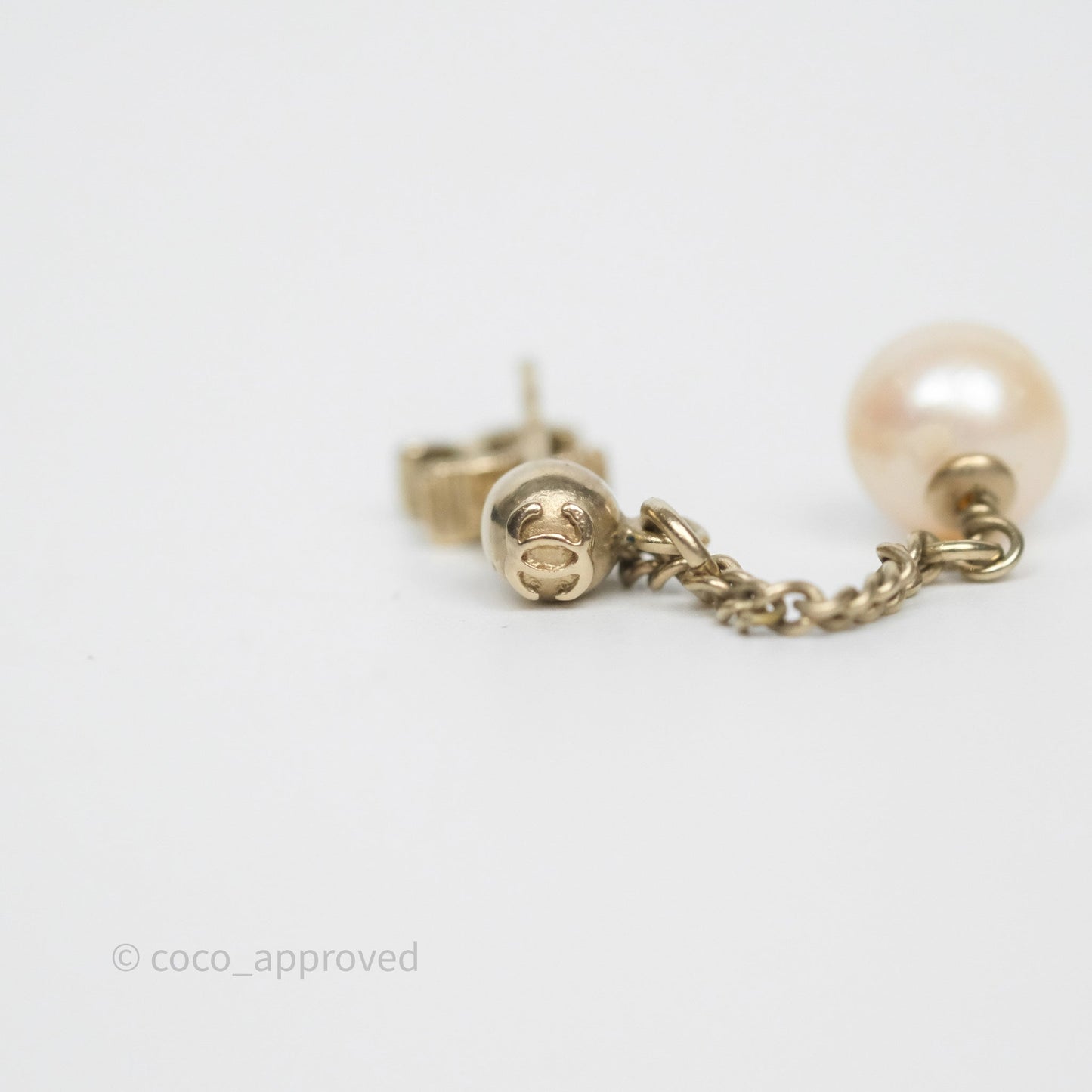 Chanel CC Pearl Drop Earrings Gold Tone