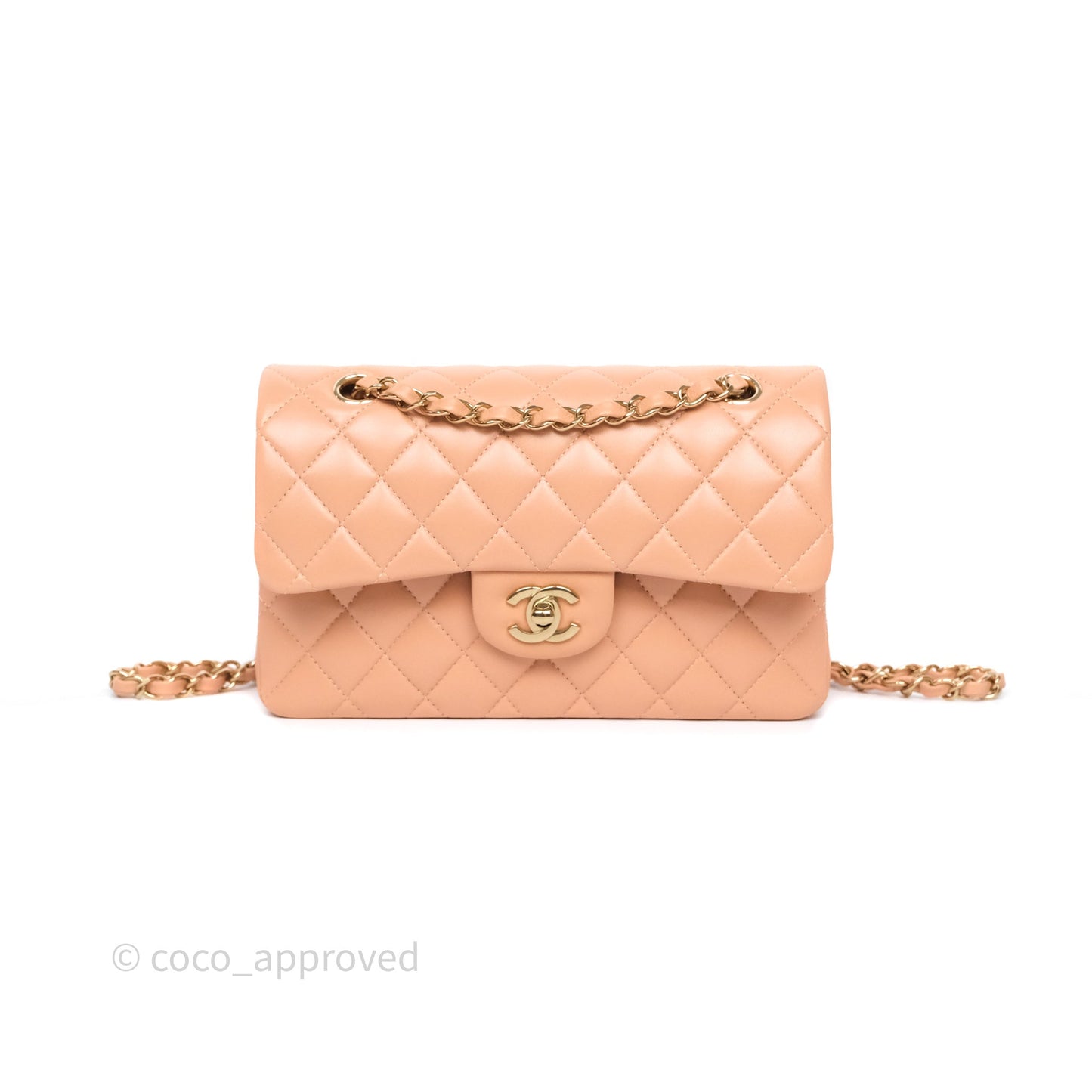 Chanel Small Classic Flap Quilted Dark Peach Beige Lambskin Gold Hardware