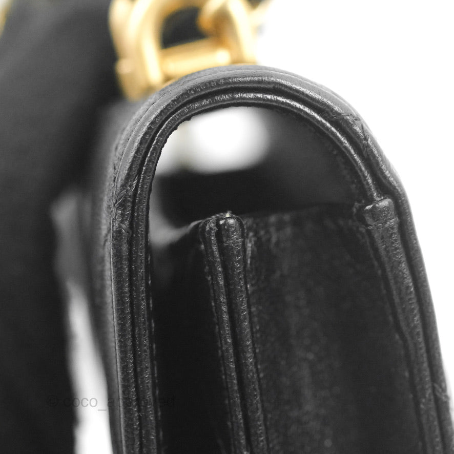 Chanel Mini Handle Flap Coin Purse With Chain Black Lambskin Gold Hardware