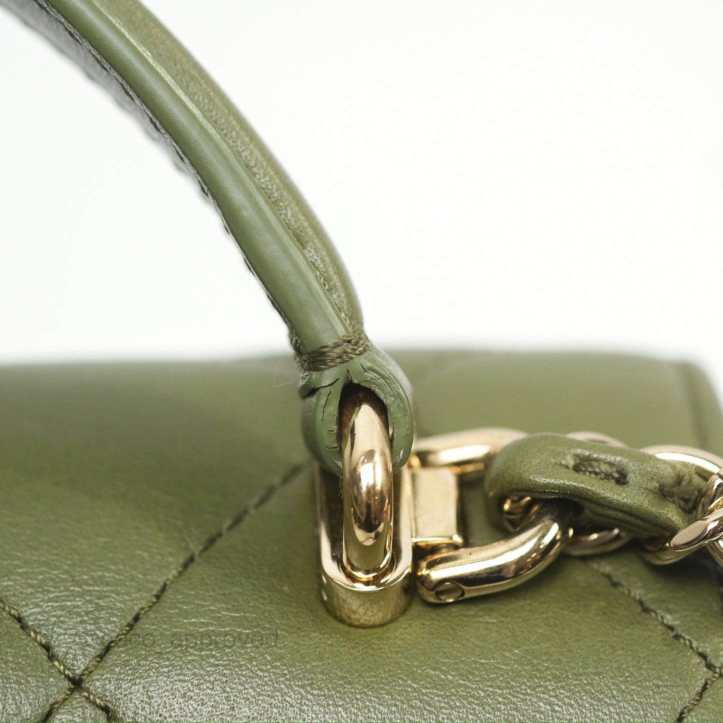 Chanel Small Coco Lady Quilted Flap Bag With Top Handle Olive Green Calfskin Gold Hardware