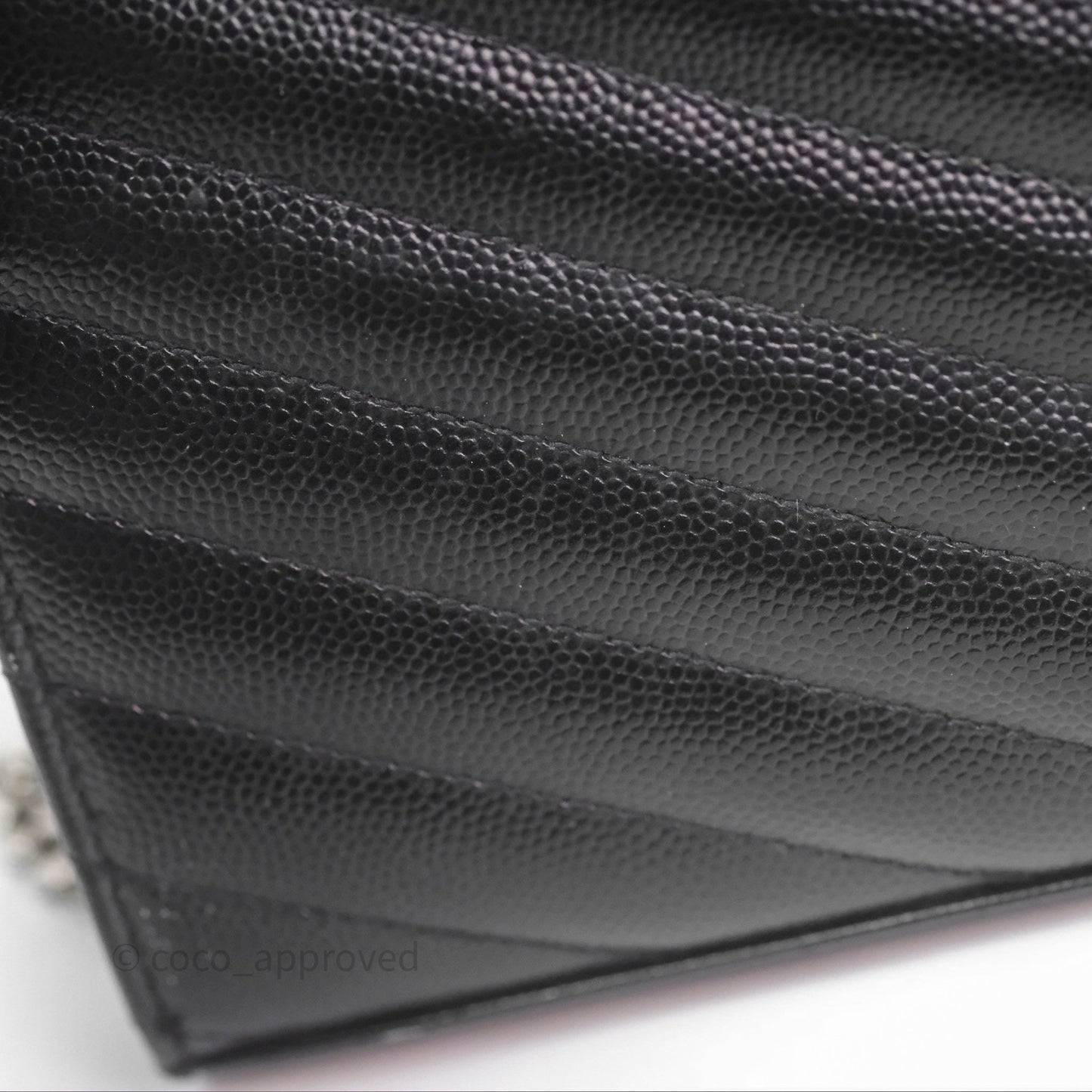 Saint Laurent Wallet on Chain WOC Black Grained Leather Sliver Hardware
