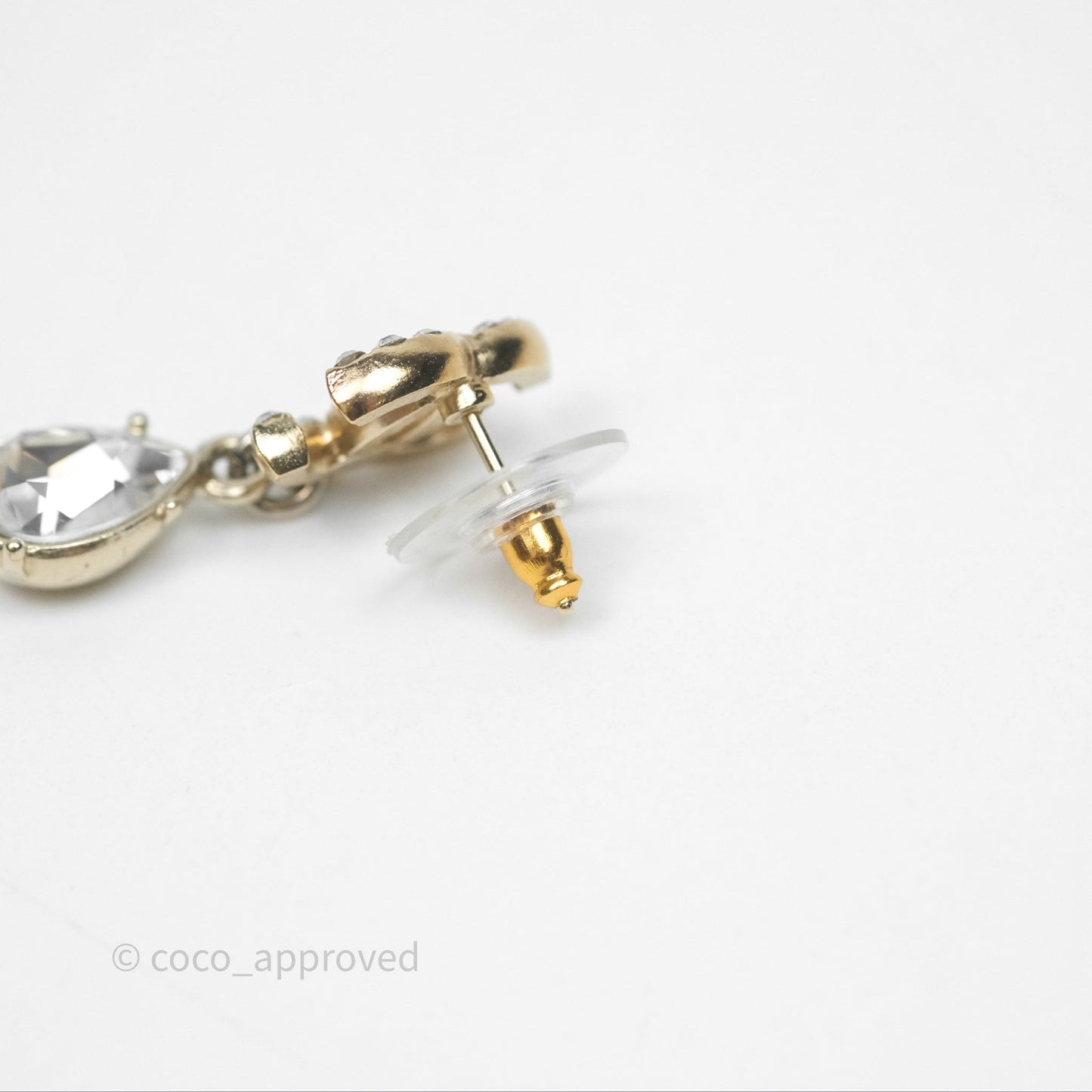 Chanel Crystal CC Drop Earrings Gold Tone 19A
