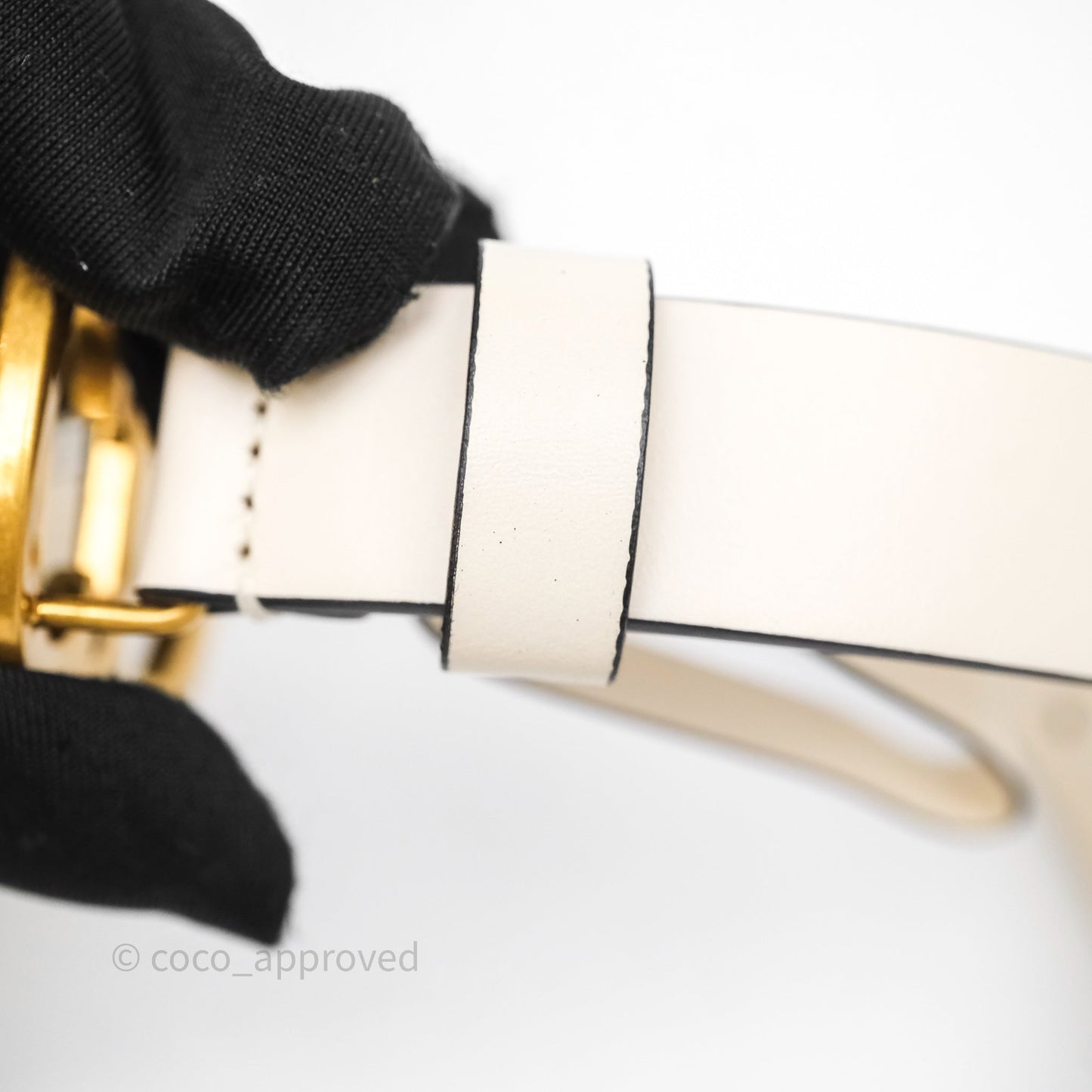Christian Dior Saddle Belt Ivory White Calfskin Gold Hardware 20mm Size 70