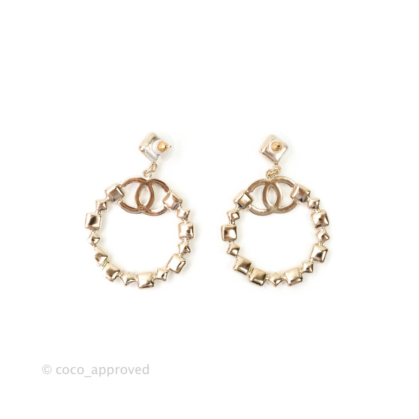 Chanel Crystal Drop Earrings Light Gold Tone 20B