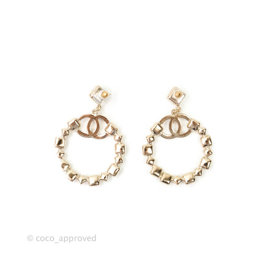 Chanel Crystal Drop Earrings Light Gold Tone 20B