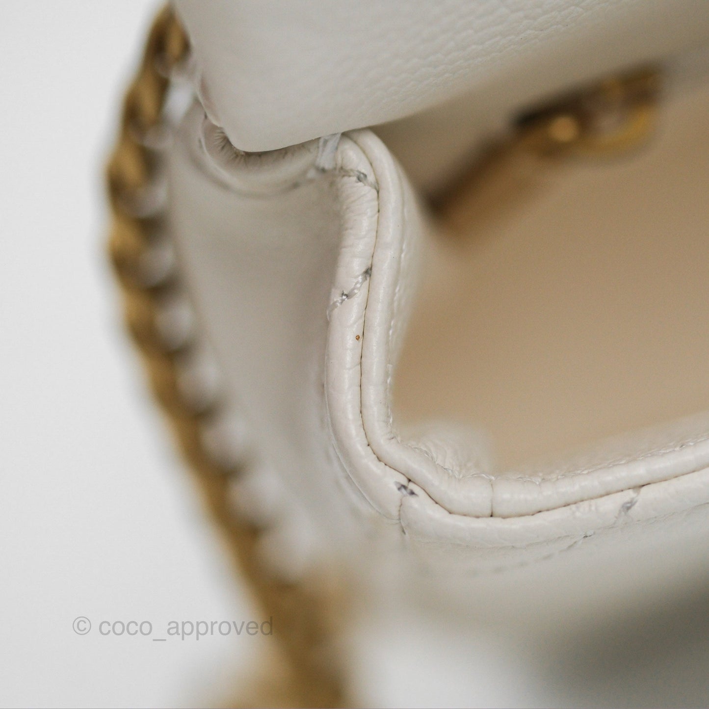 Chanel Mini Flap Bag Heart Adjustable Chain White Caviar Aged Gold Hardware