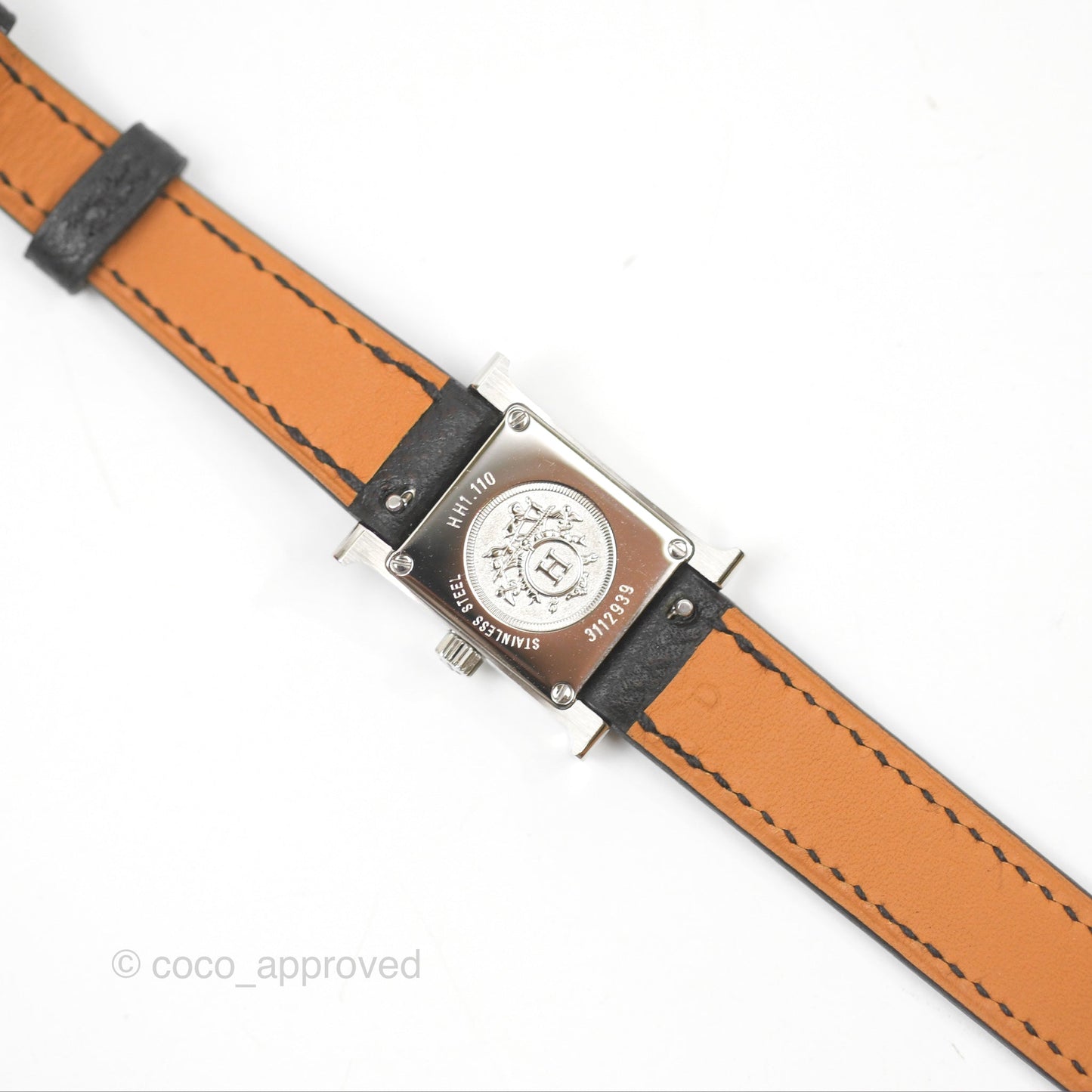 Hermès Small Heure H Double Tour Watch Black Epsom Palladium Hardware