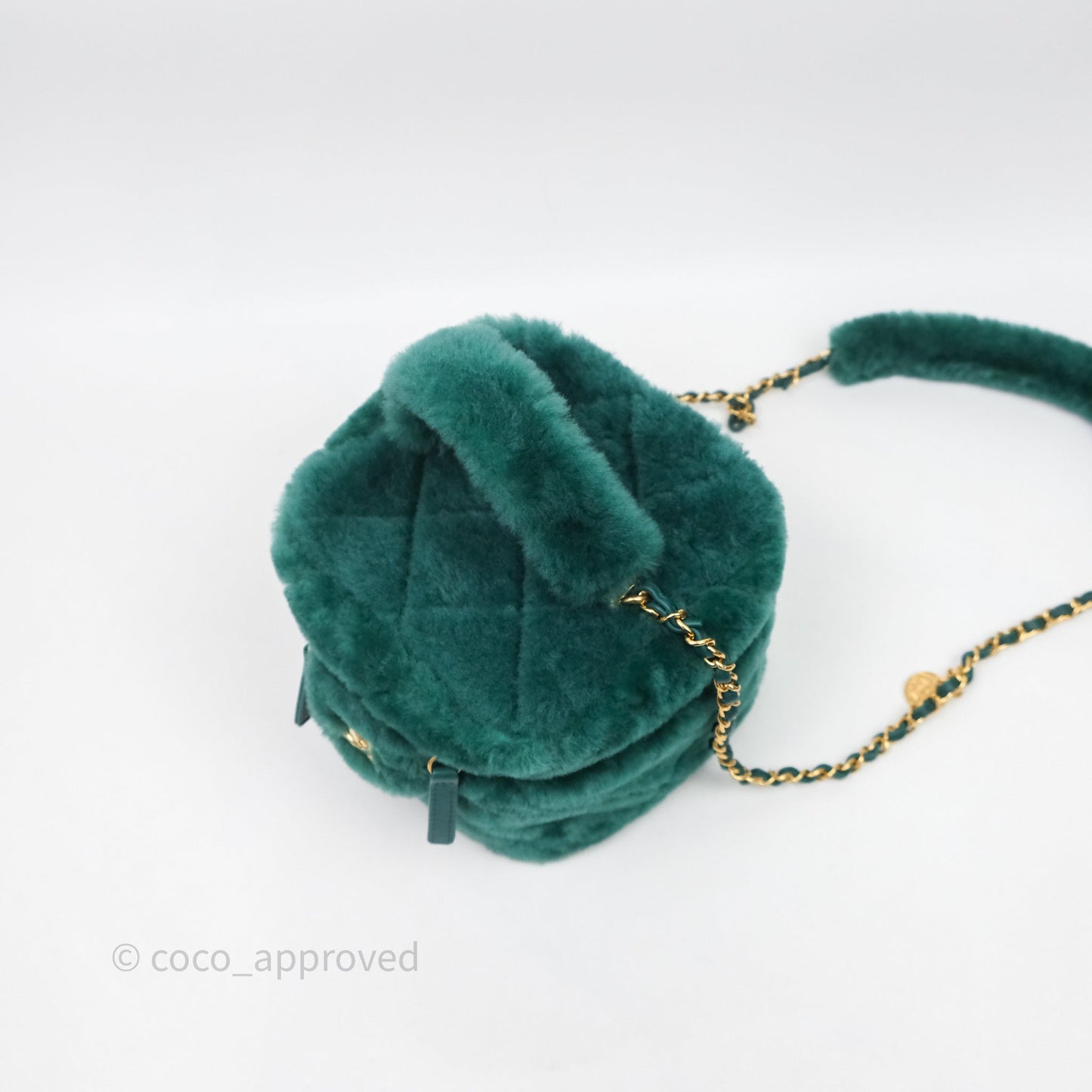 Chanel Small Vanity Case Green Shearling Aged Gold Hardware 22A
