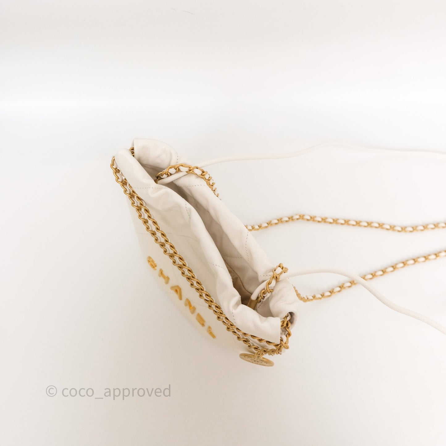 Chanel 22 Mini Bag White Calfskin Aged Gold Hardware