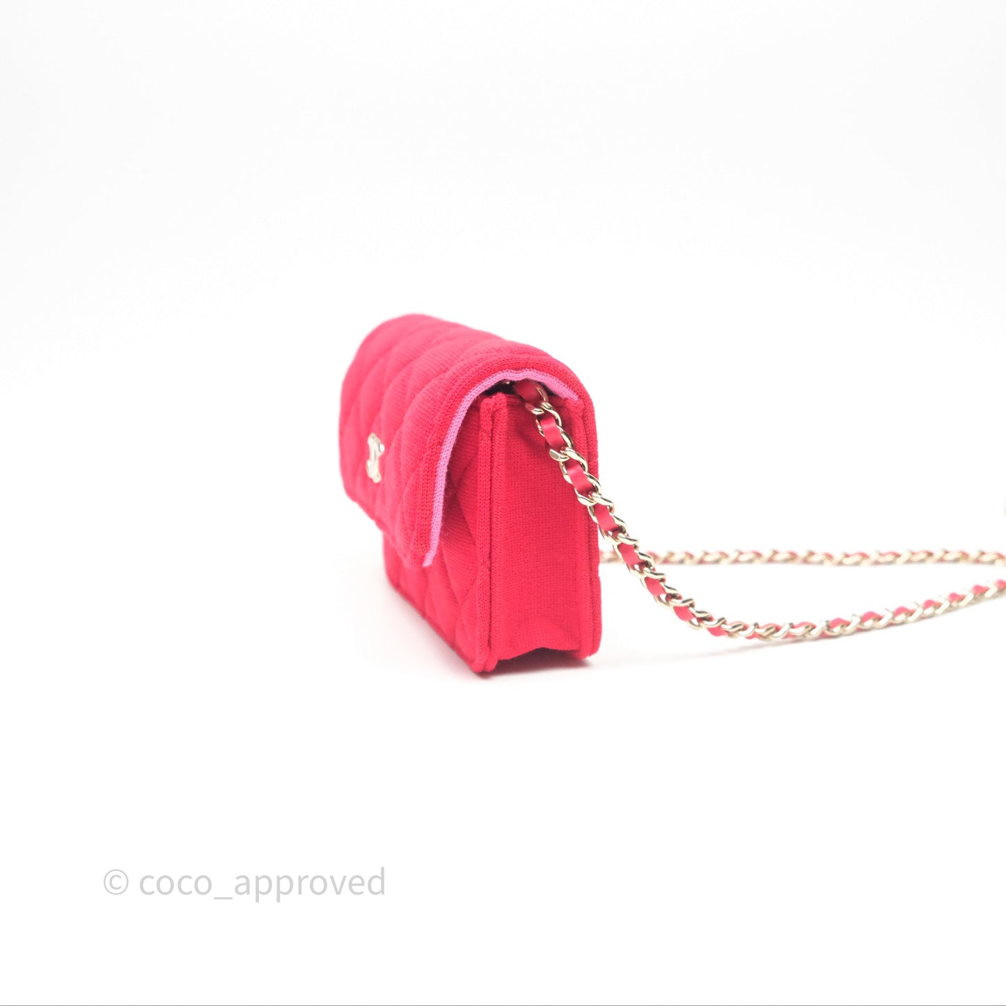 Chanel Mini Clutch With Chain Red Cotton Gold Hardware
