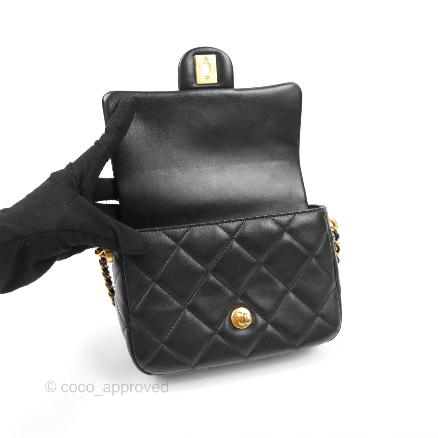 Chanel Quilted My Perfect Mini With Pearl Black Lambskin Gold Hardware