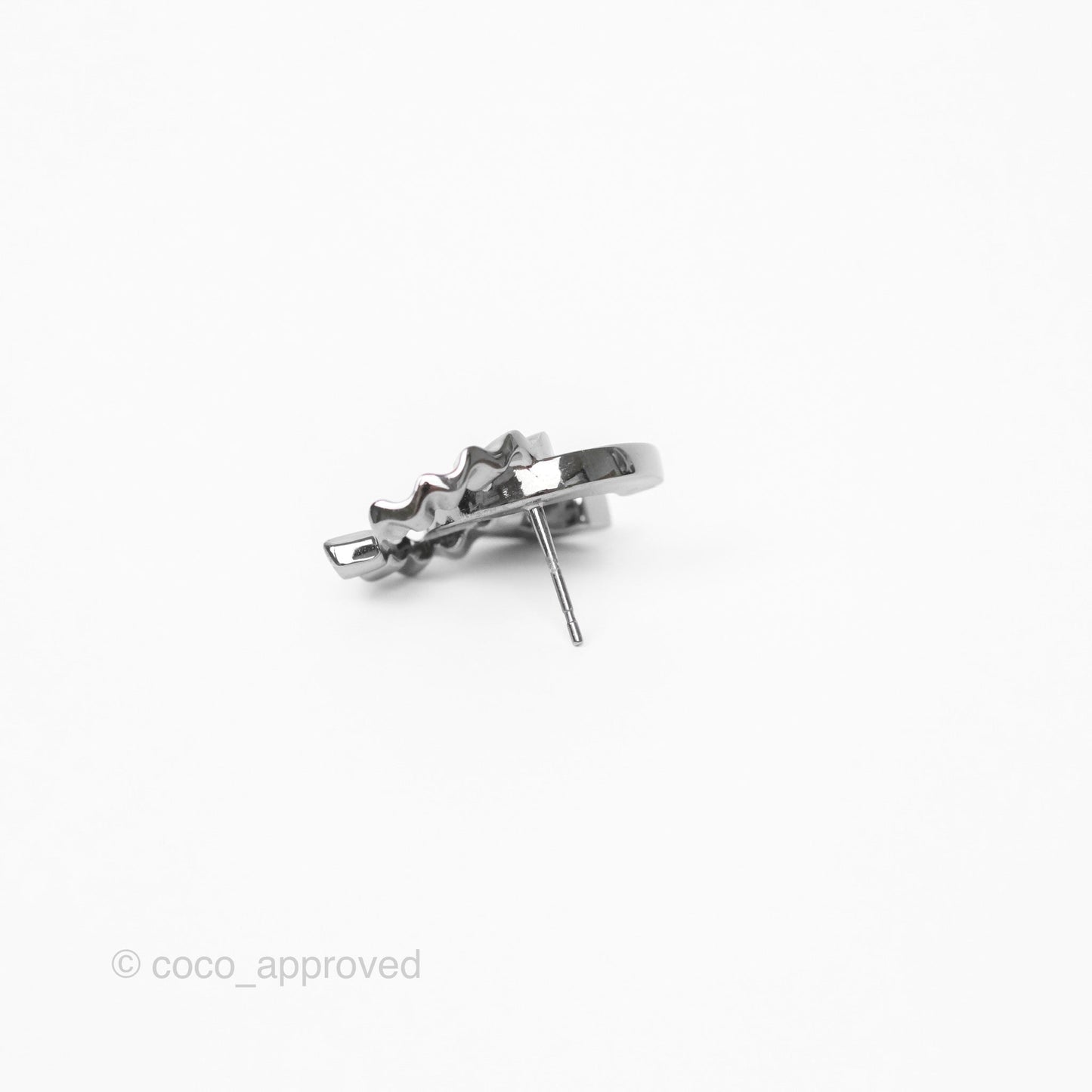 Chanel CC Half Crystal Earrings Silver Tone 21A