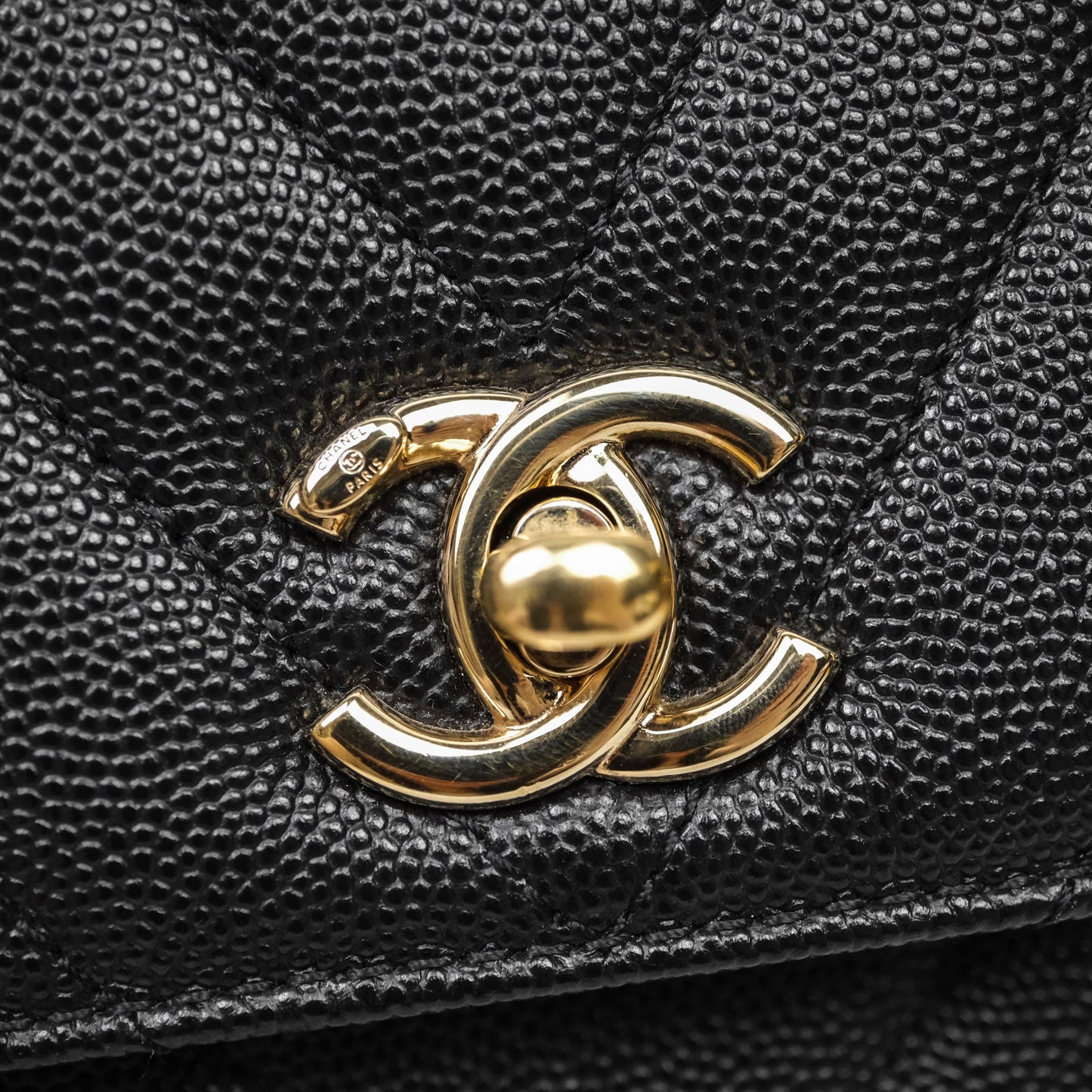 Chanel Small Coco Handle Chevron Black Caviar Gold Hardware Lizard Handle