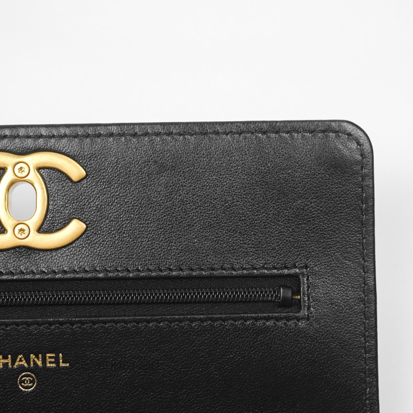 Chanel Quilted WOC Adjustable Chain Black Shiny Lambskin Aged Gold Hardware
