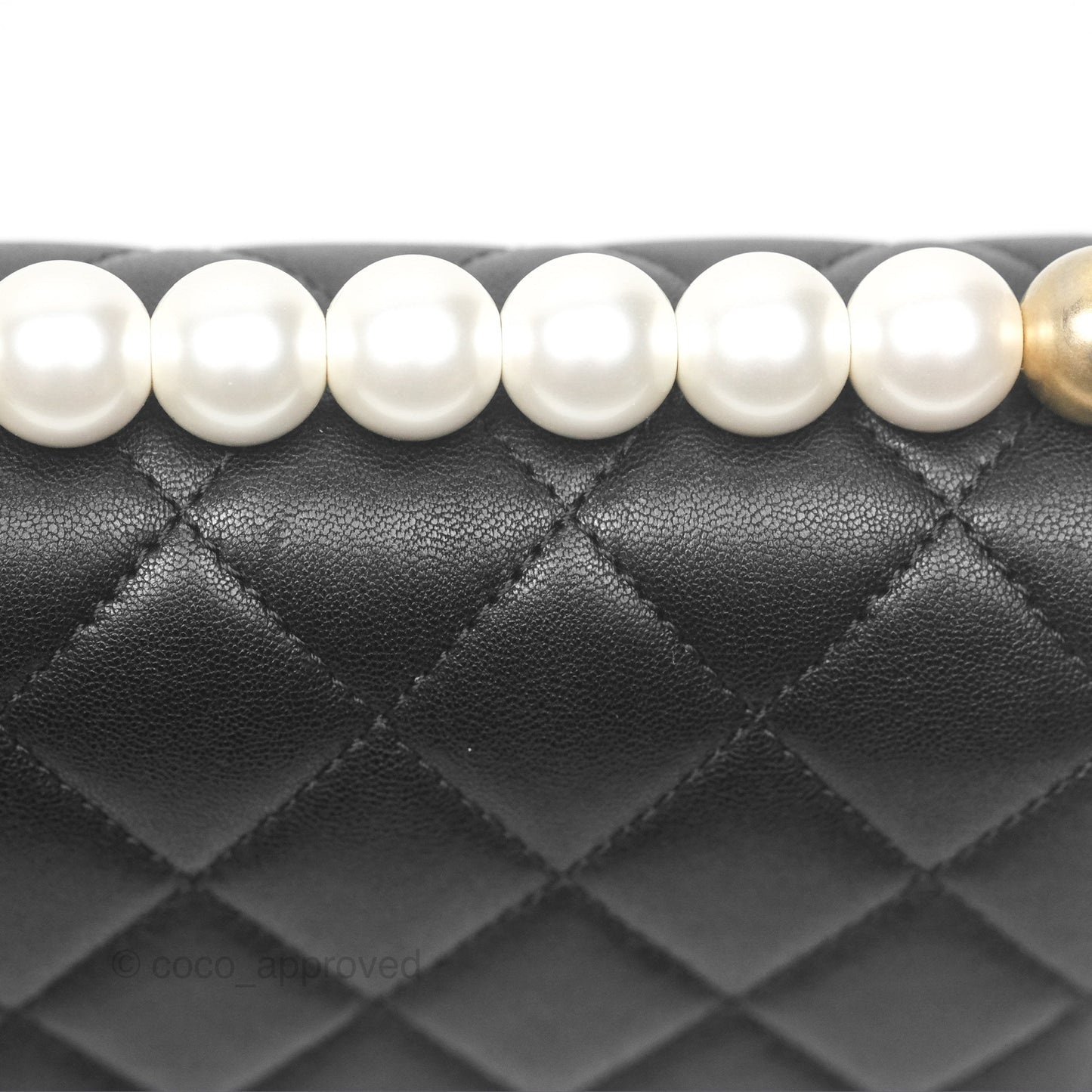 Chanel Small Chic Pearls Flap Quilted Black Goatskin Aged Gold Hardware